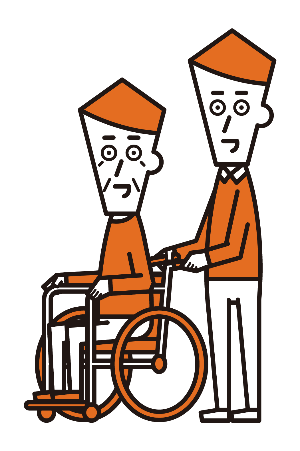 推輪椅的家庭傭工（男性）插圖
