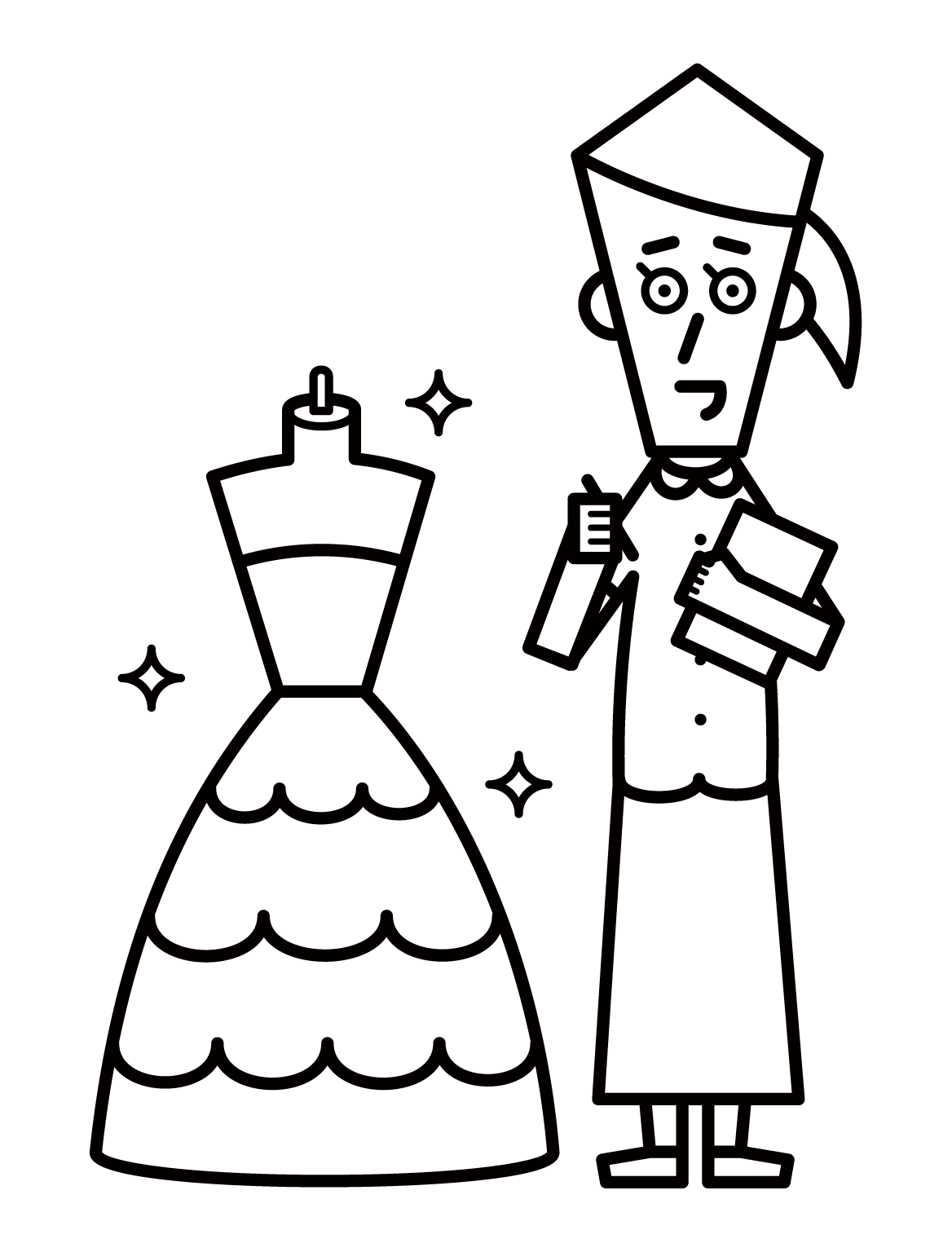Illustration of a wedding dress designer (female)