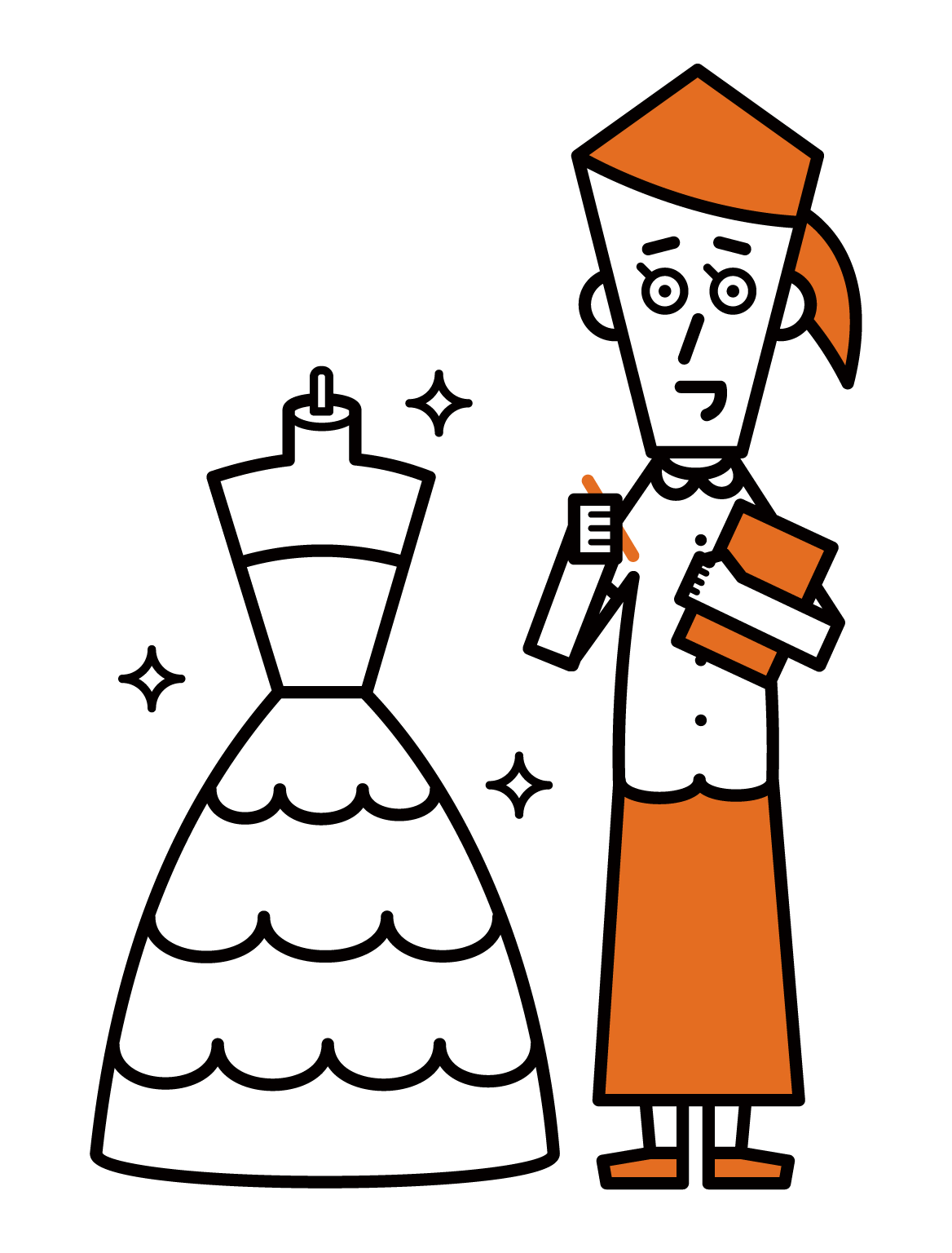 Illustration of a wedding dress designer (female)