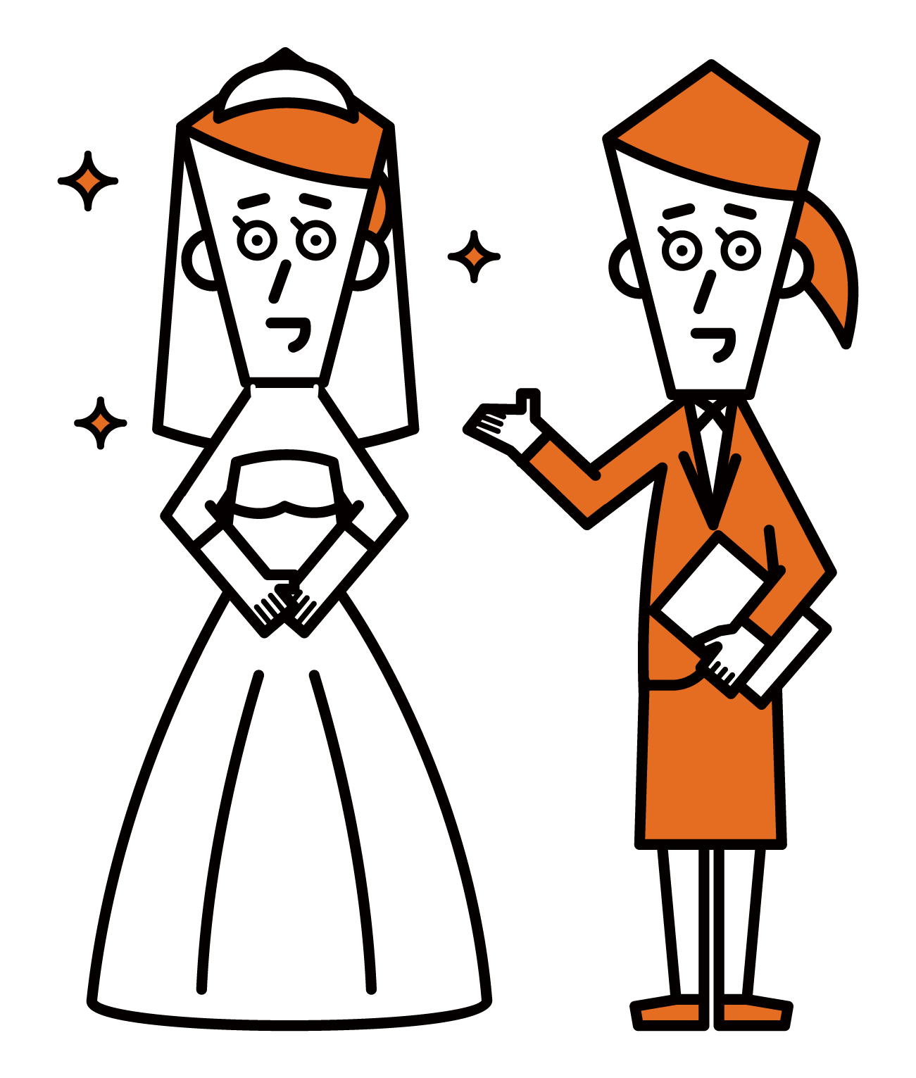 Illustration of wedding planner, bridal company person, bridal stylist (female)