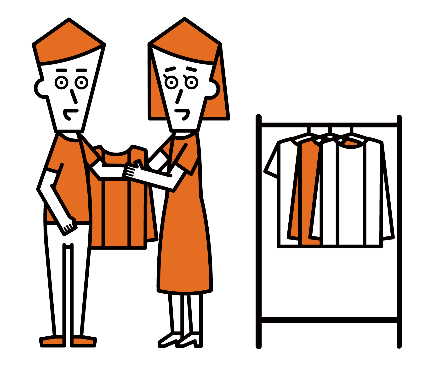 Illustration of stylist and apparel clerk (female)