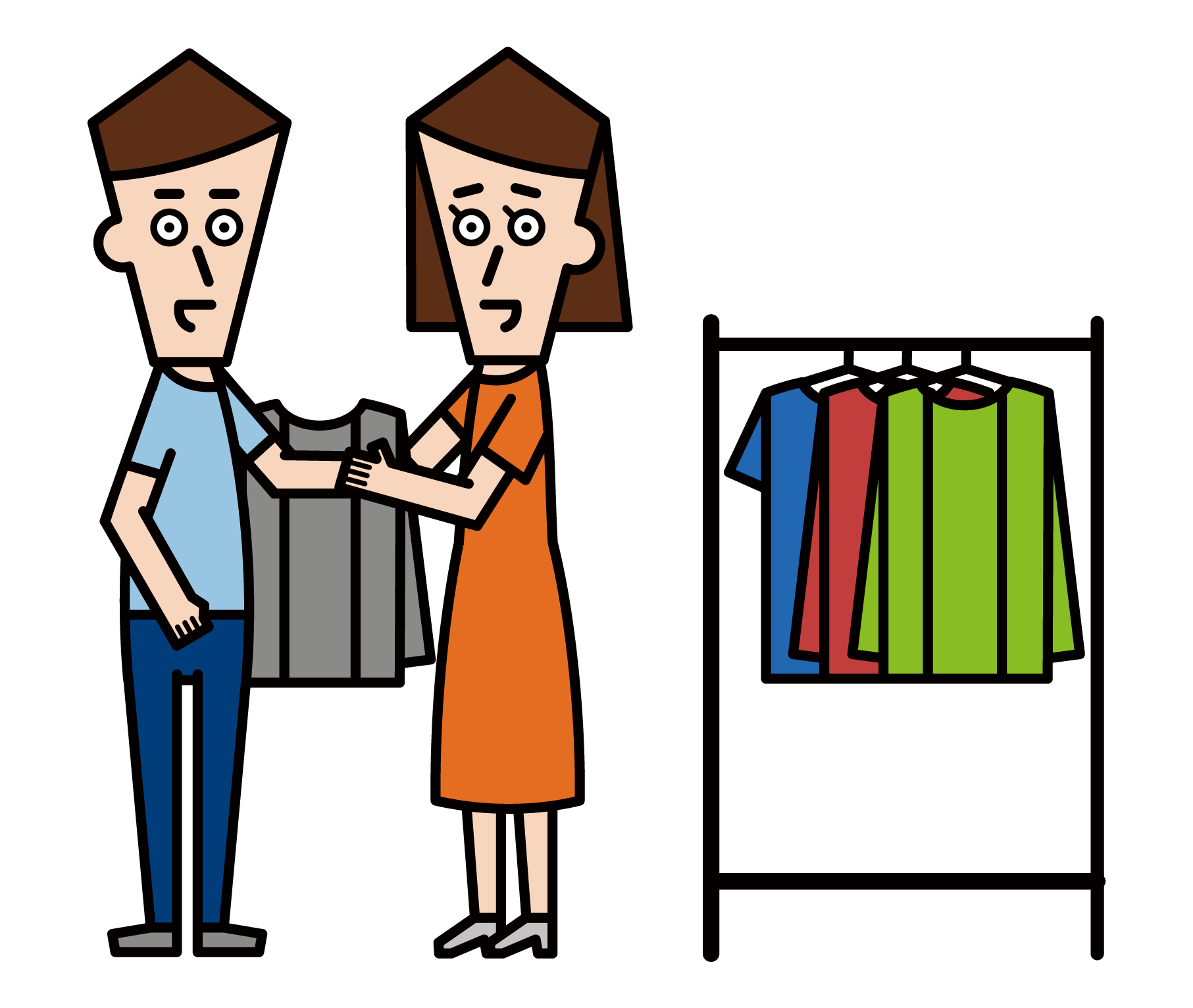 Illustration of stylist and apparel clerk (female)