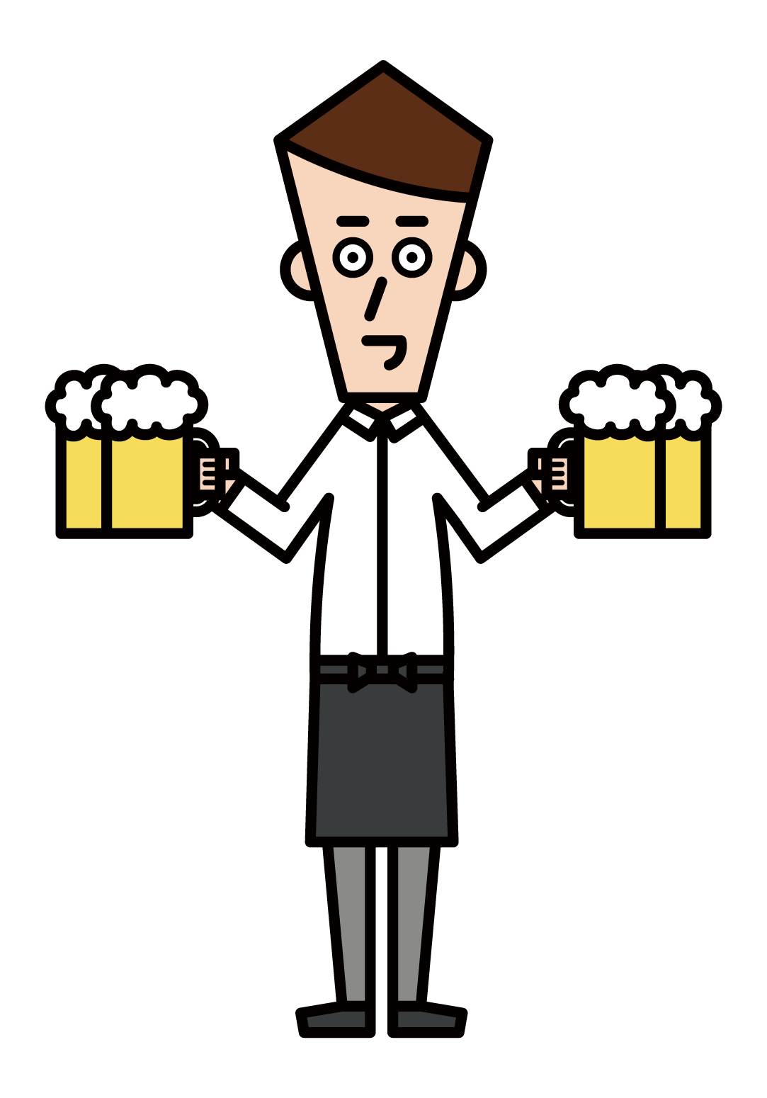 大廳工作人員服務員（男）與啤酒的插圖