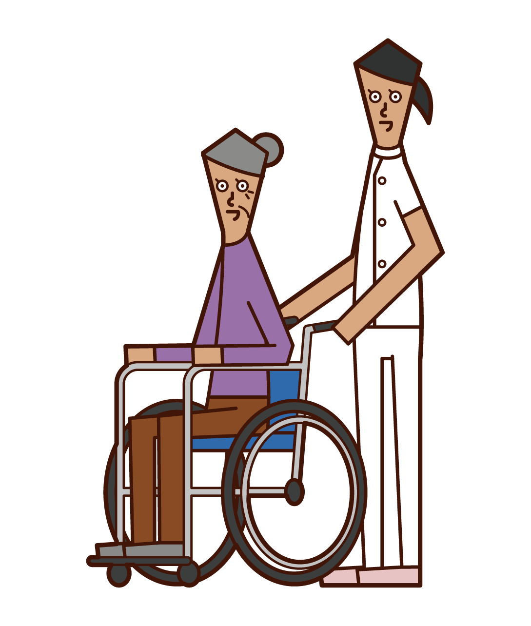 車椅子を推す介護福祉士 女性 のイラスト フリーイラスト素材 Kukukeke ククケケ