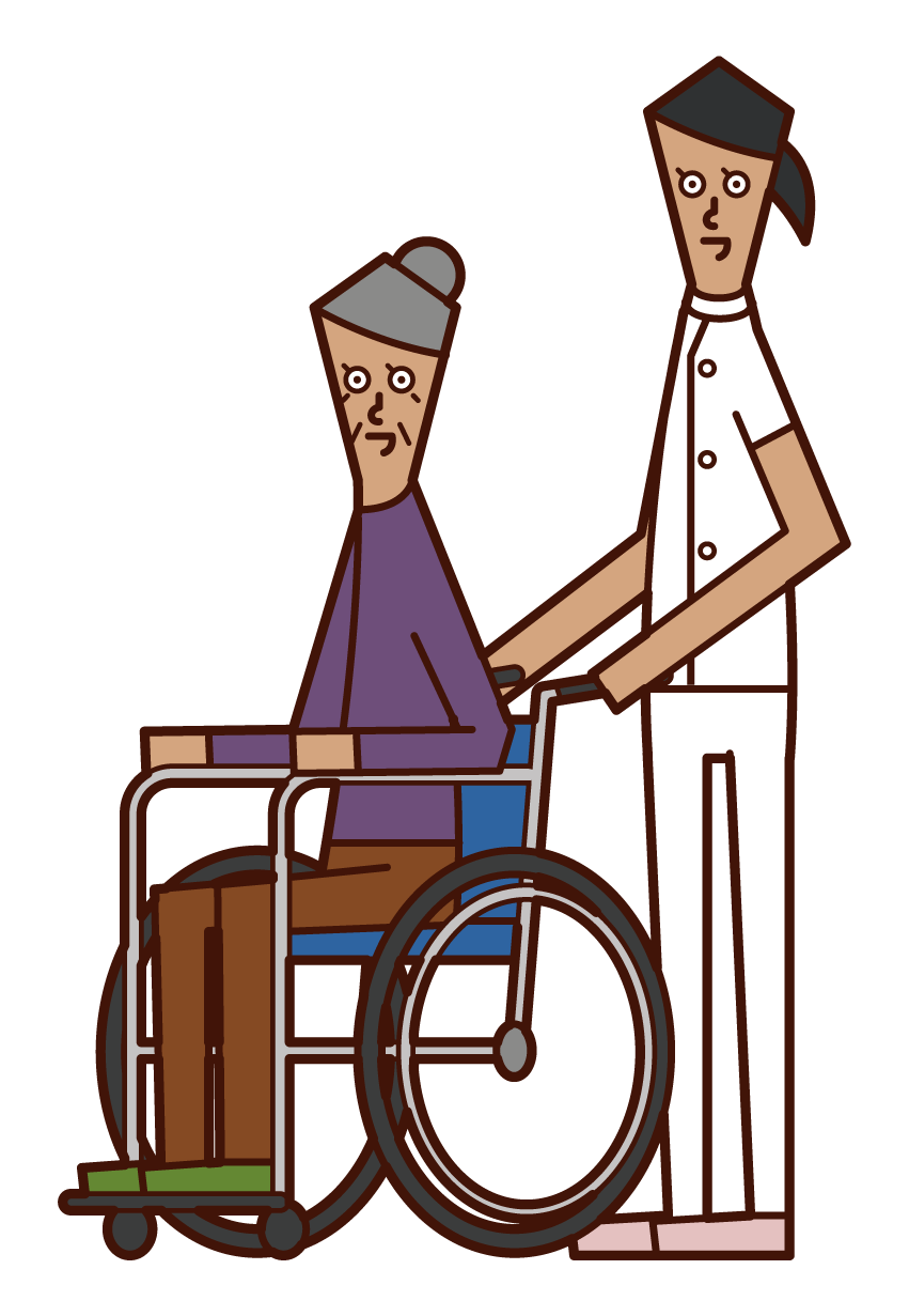 車椅子を推す介護福祉士 女性 のイラスト フリーイラスト素材 Kukukeke ククケケ