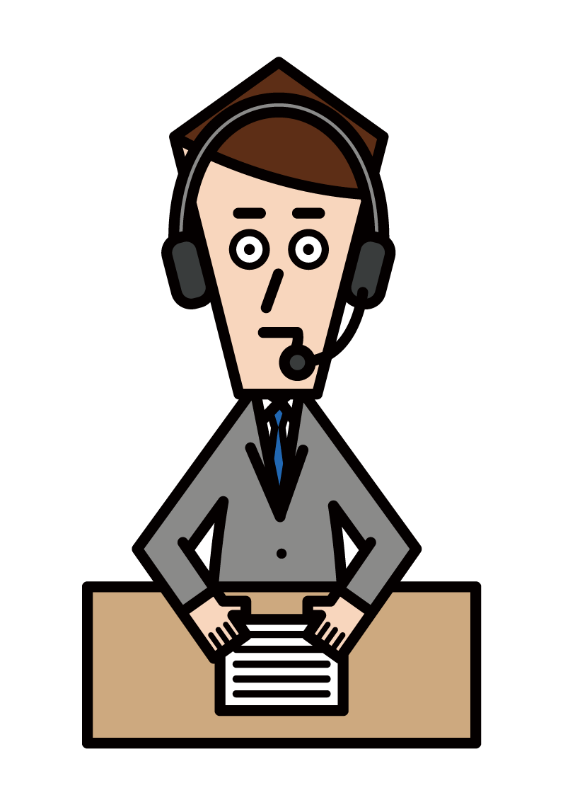 Illustration of sports commentator and play-by-play announcer (male)
