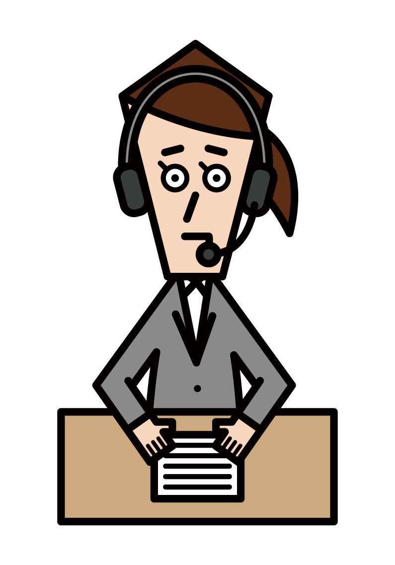 Illustration of sports commentator and play-by-play announcer (female)