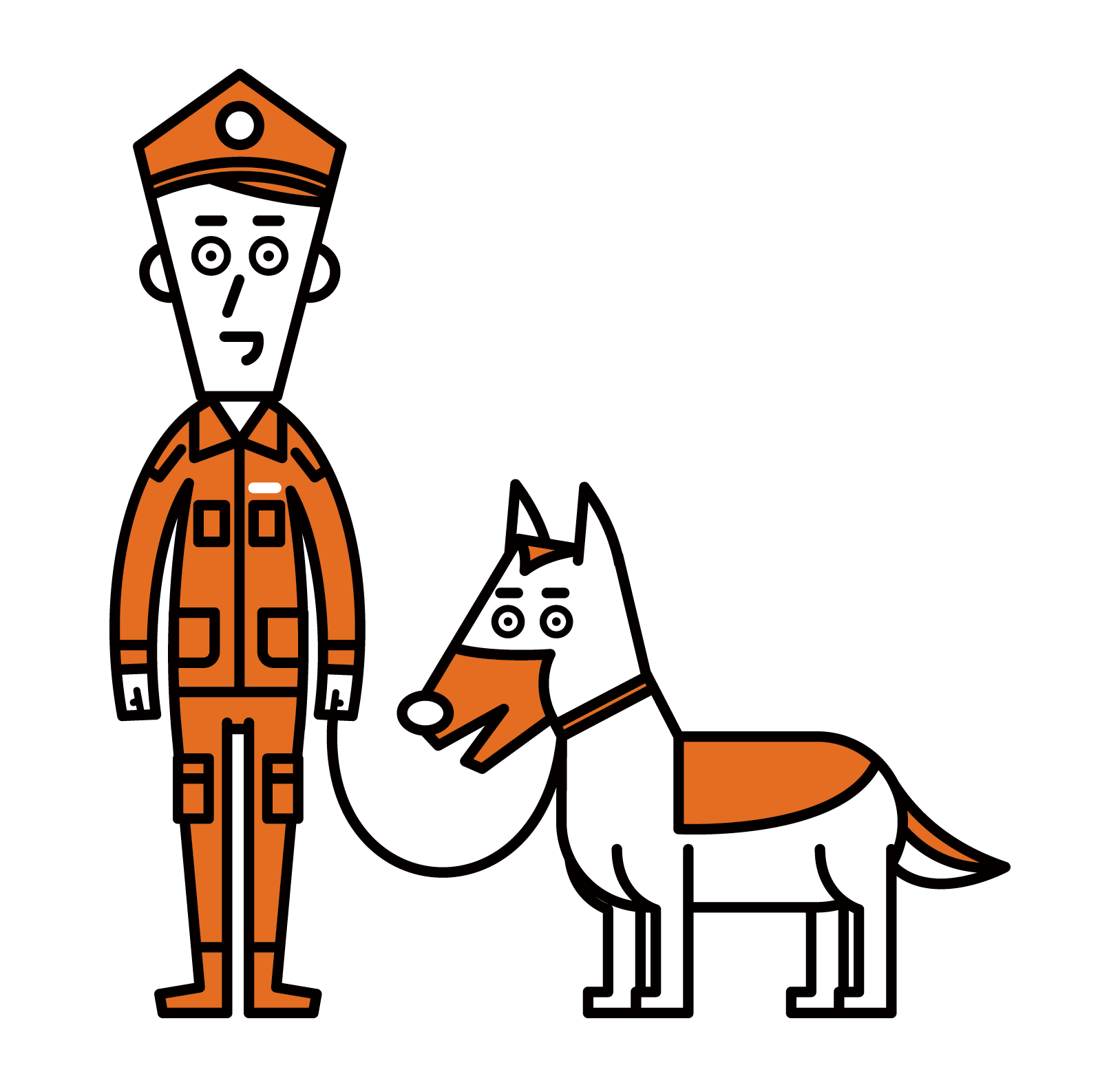 麻薬取締官と警察犬（男性）のイラスト