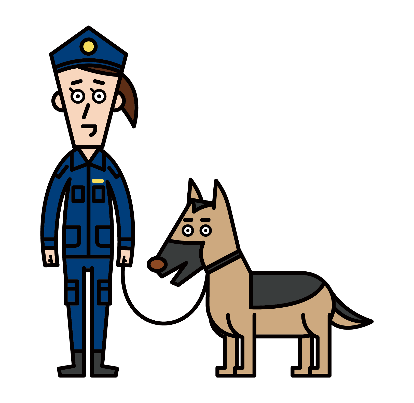 麻薬取締官と警察犬（女性）のイラスト