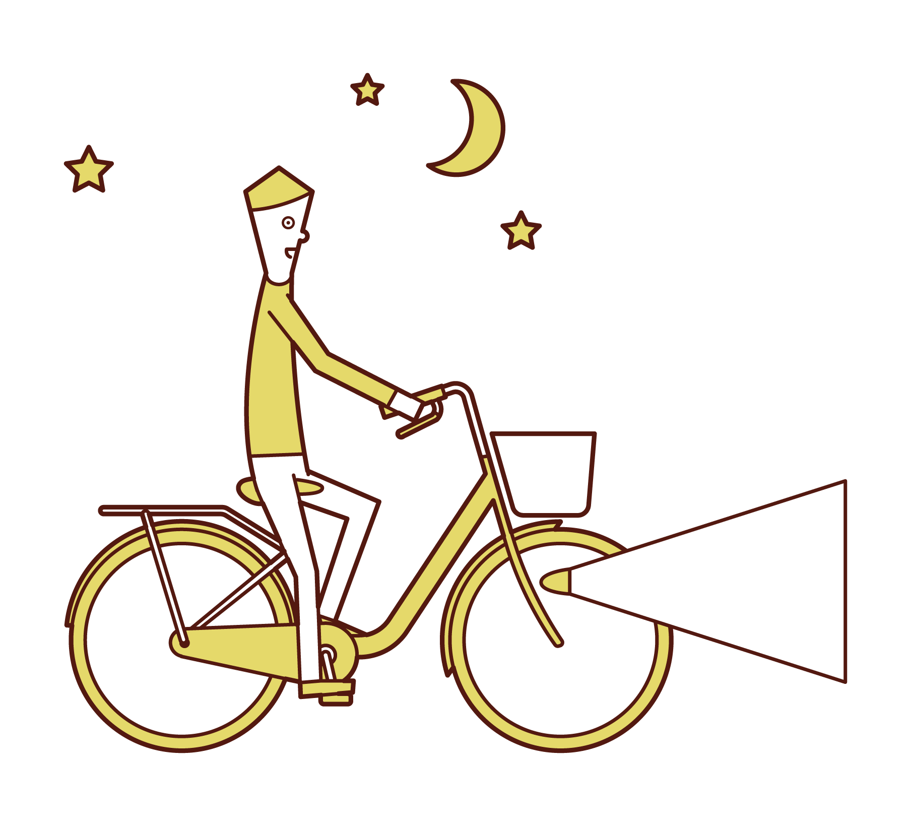 點燃燈騎自行車的人(男性)的插圖