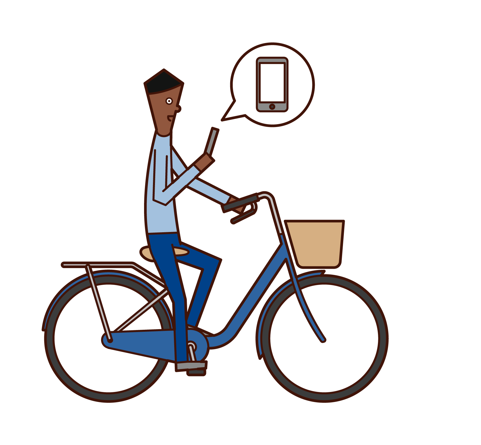 Illustration of a man riding a bicycle while operating a smartphone