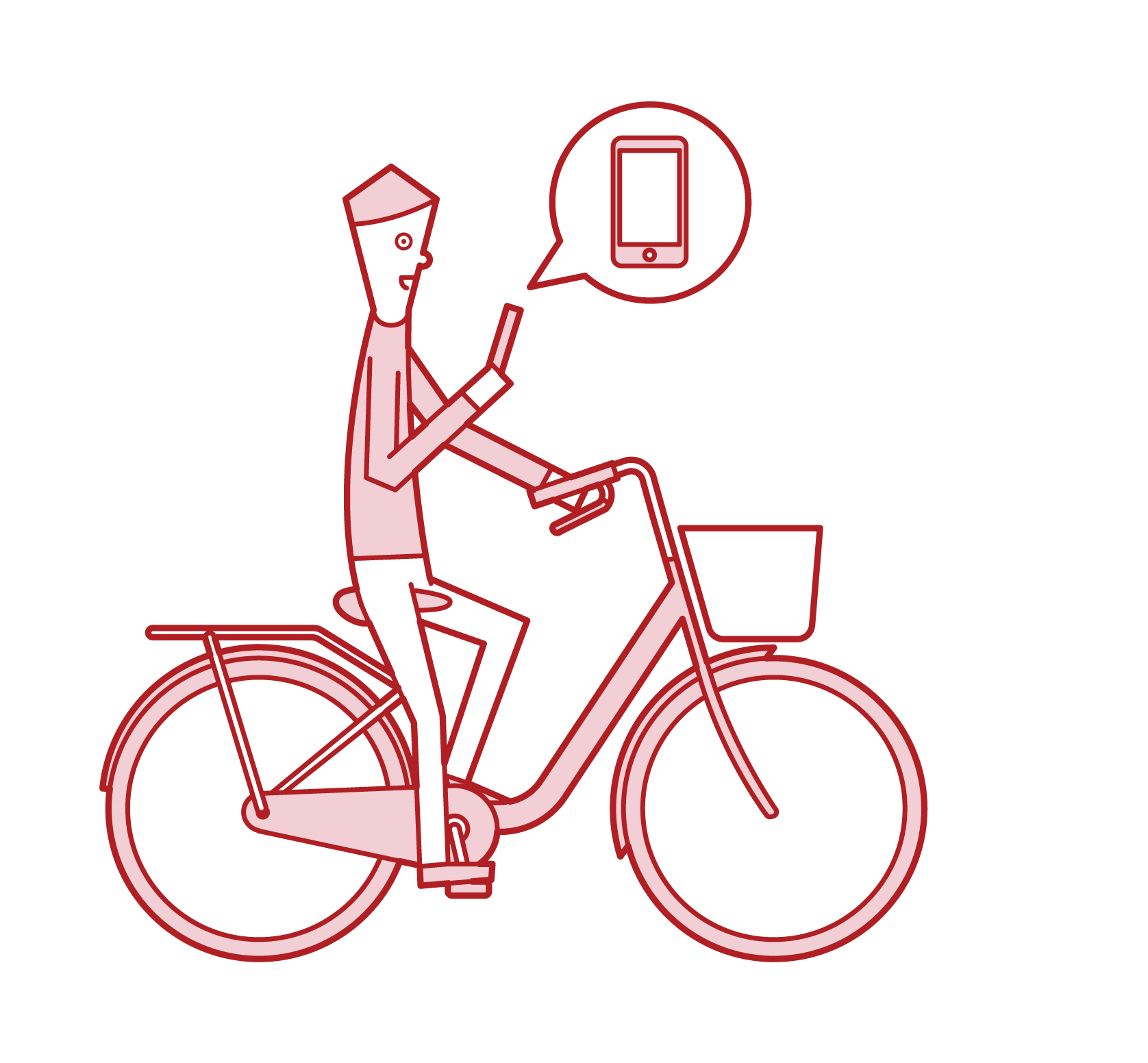 Illustration of a man riding a bicycle while operating a smartphone