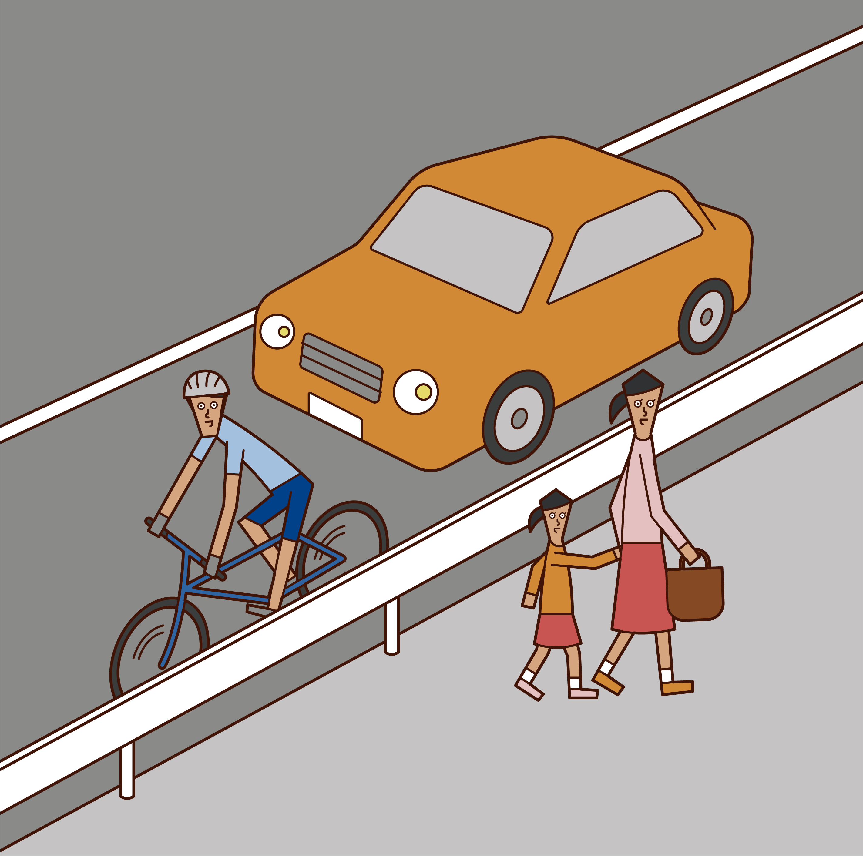 騎自行車在車道上行駛(男性)的插圖