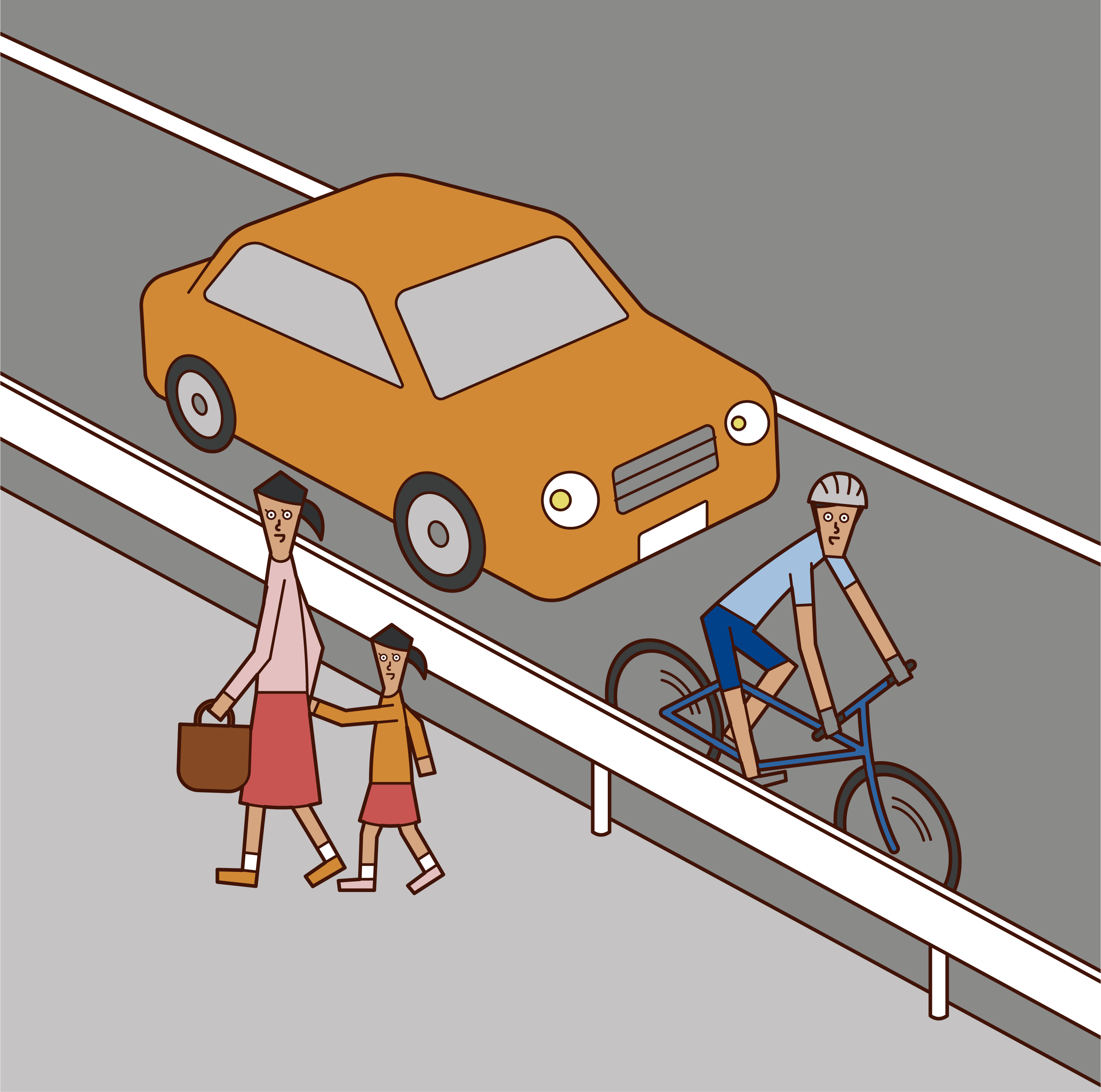 騎自行車在車道上行駛(男性)的插圖
