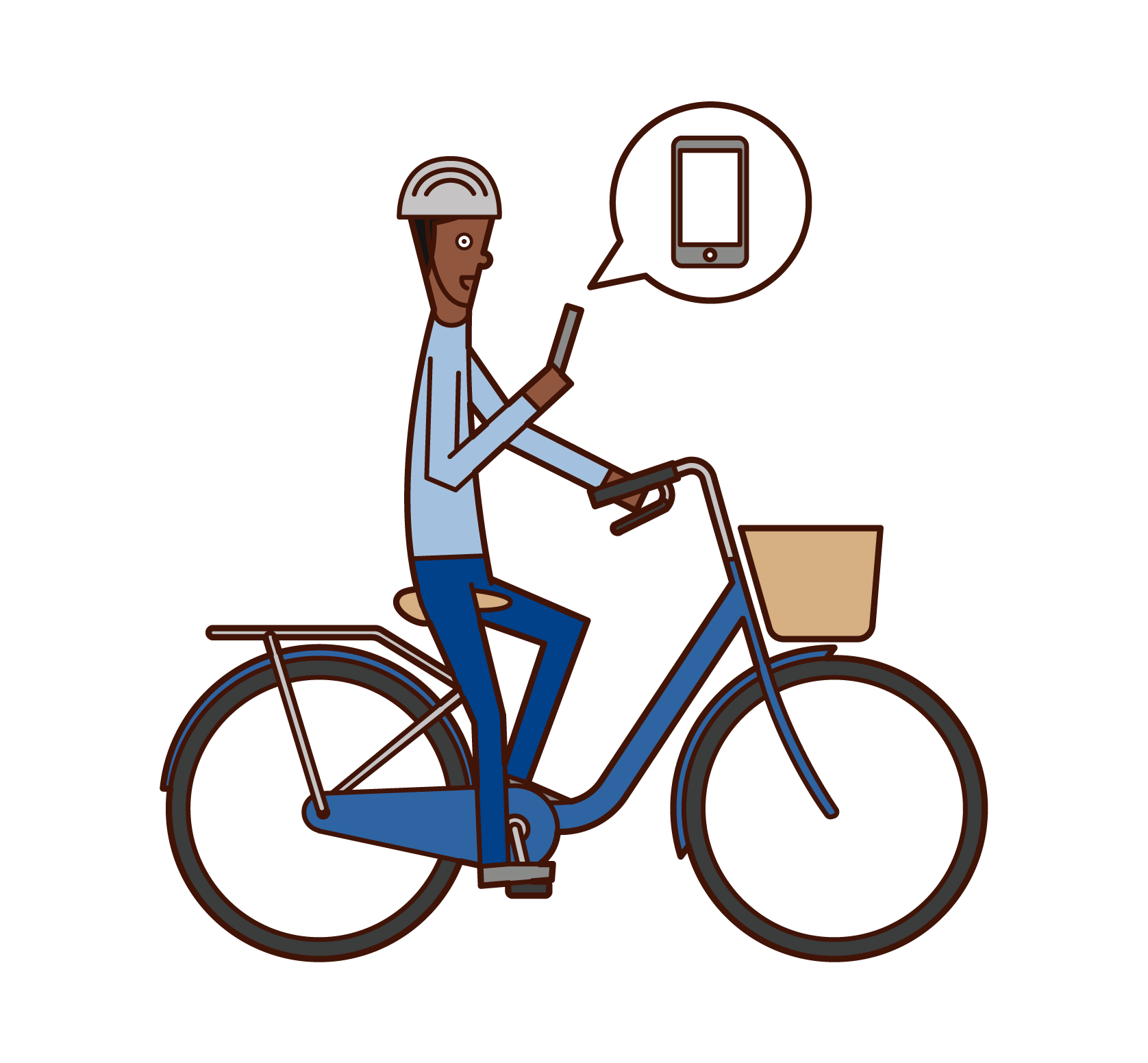 스마트폰을 조작하는 동안 자전거를 타는 남자의 일러스트