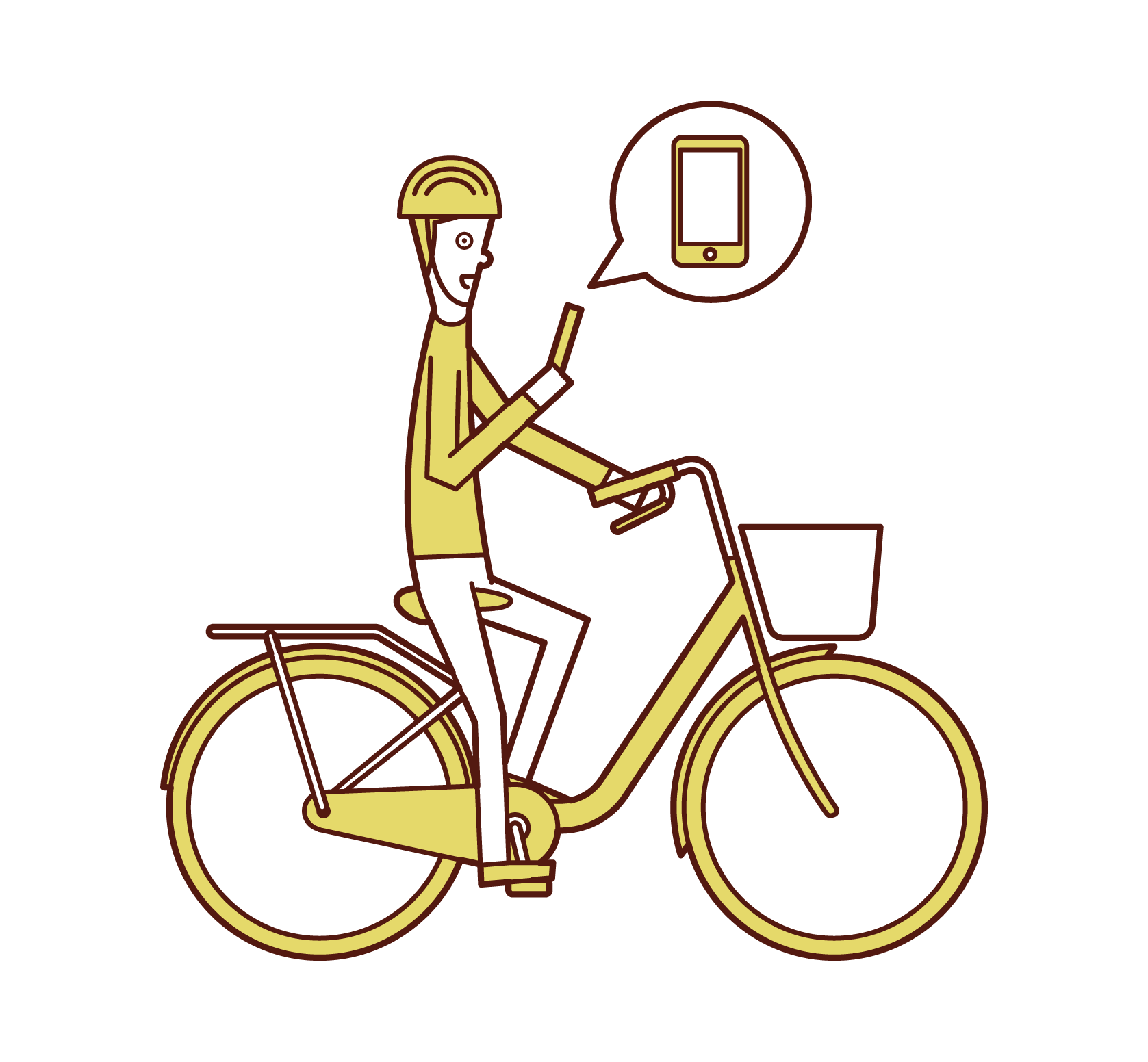 스마트폰을 조작하는 동안 자전거를 타는 남자의 일러스트