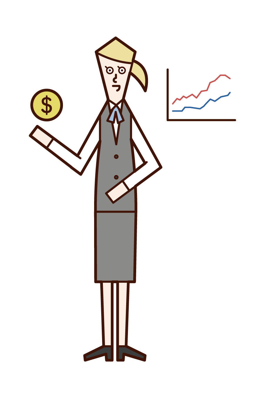 Illustration of securities analyst, fund manager, and securities firm (woman)