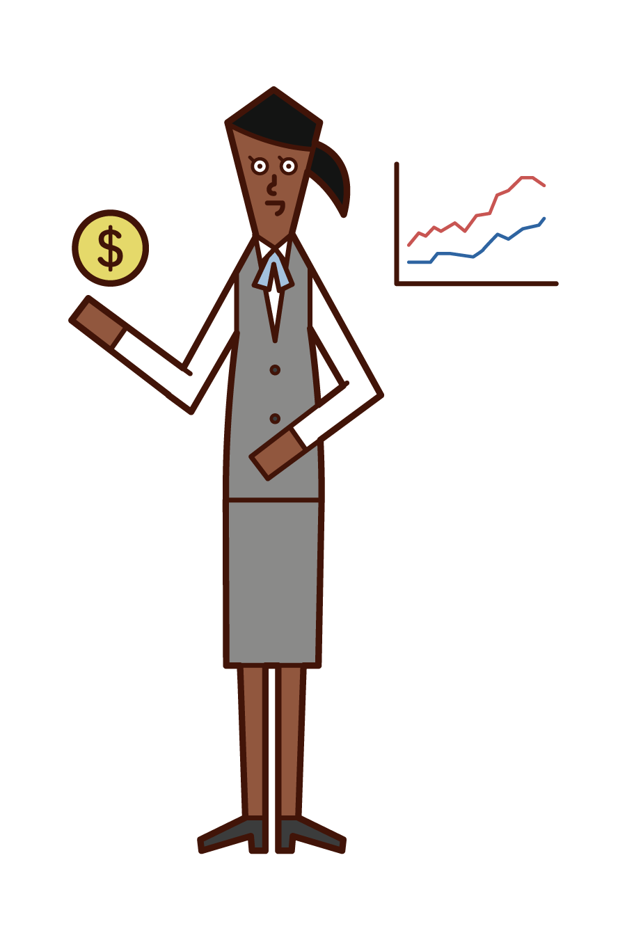 Illustration of securities analyst, fund manager, and securities firm (woman)