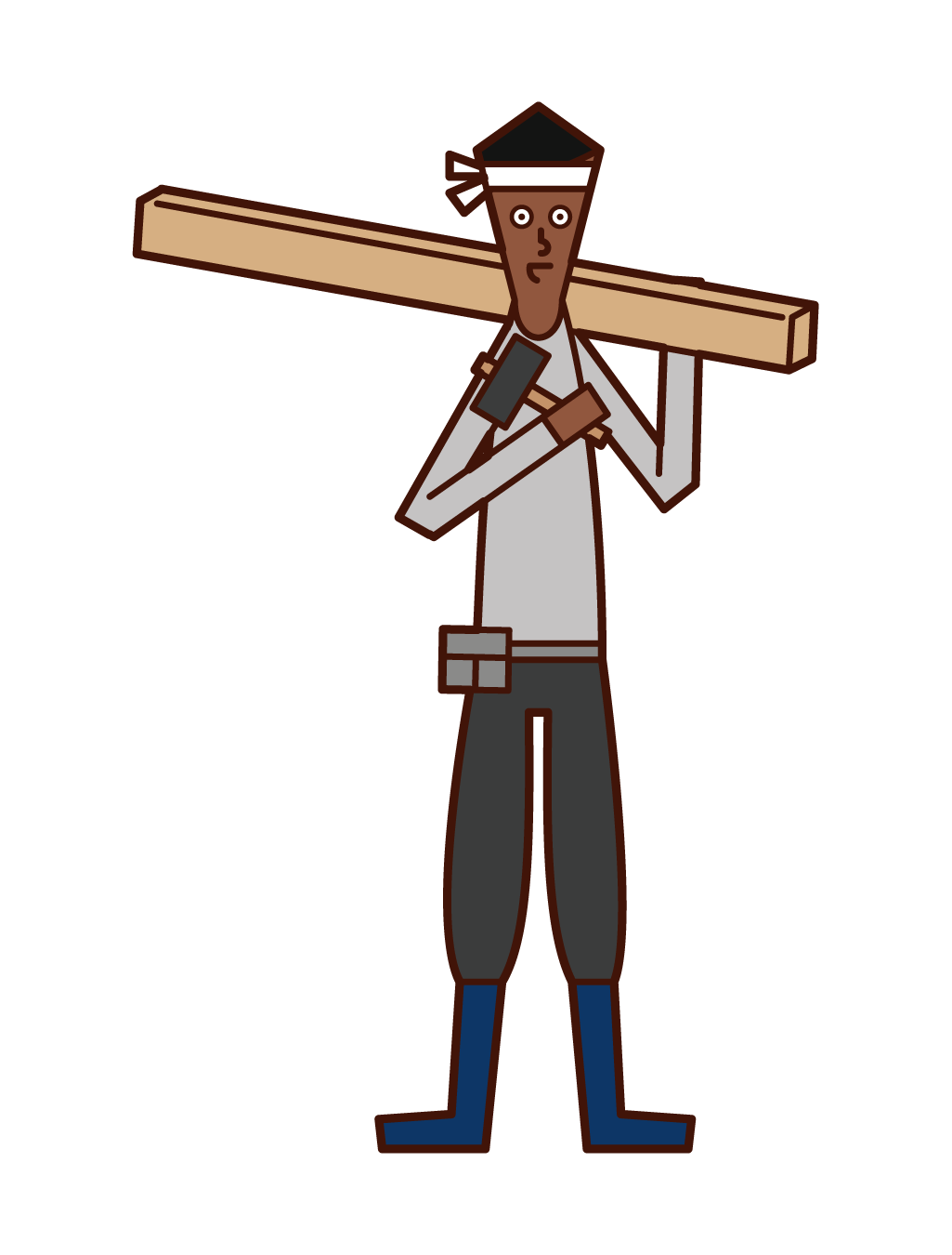 Illustration of a carpenter carrying wood