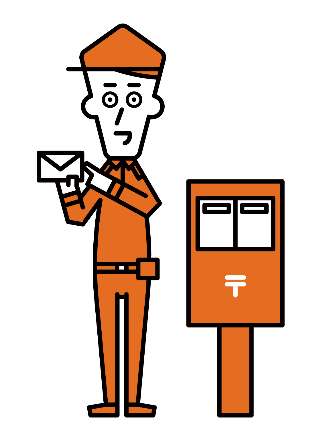 站在信箱旁邊的郵局工作人員（男性）的插圖