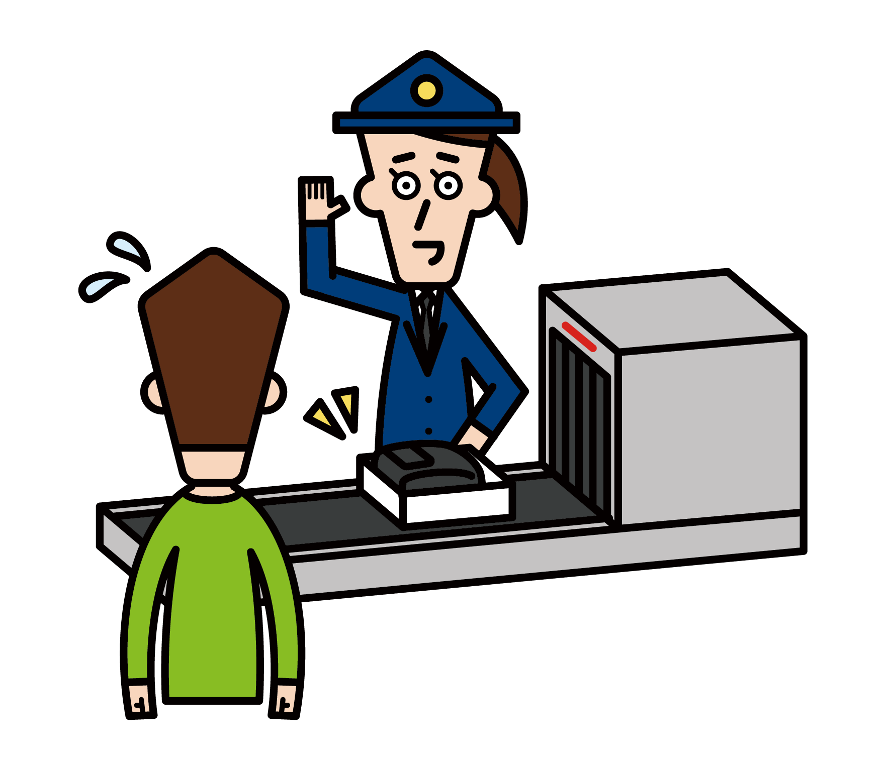 Illustration of a customs officer (female) at the airport