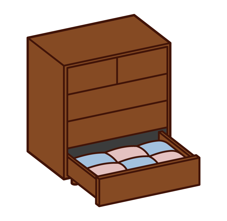 Illustration of chest chest with open drawer
