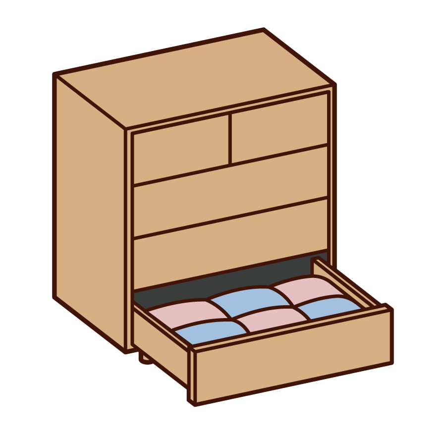 Illustration of chest chest with open drawer