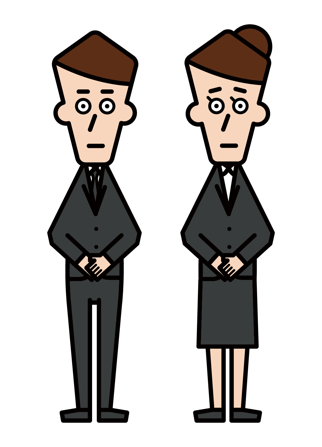 Illustration of a funeral home employee (male and female)