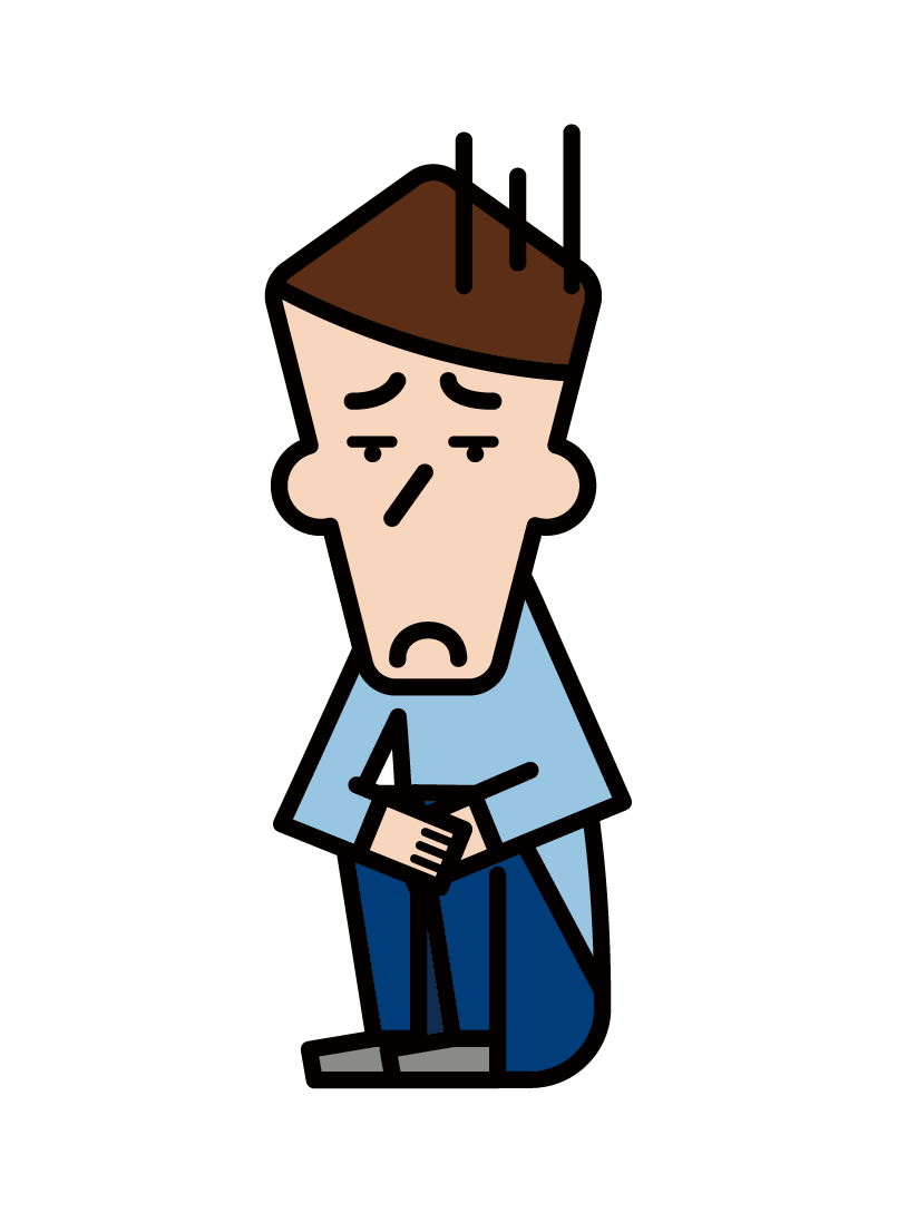 Illustration of a person (male) crouching down and depressed
