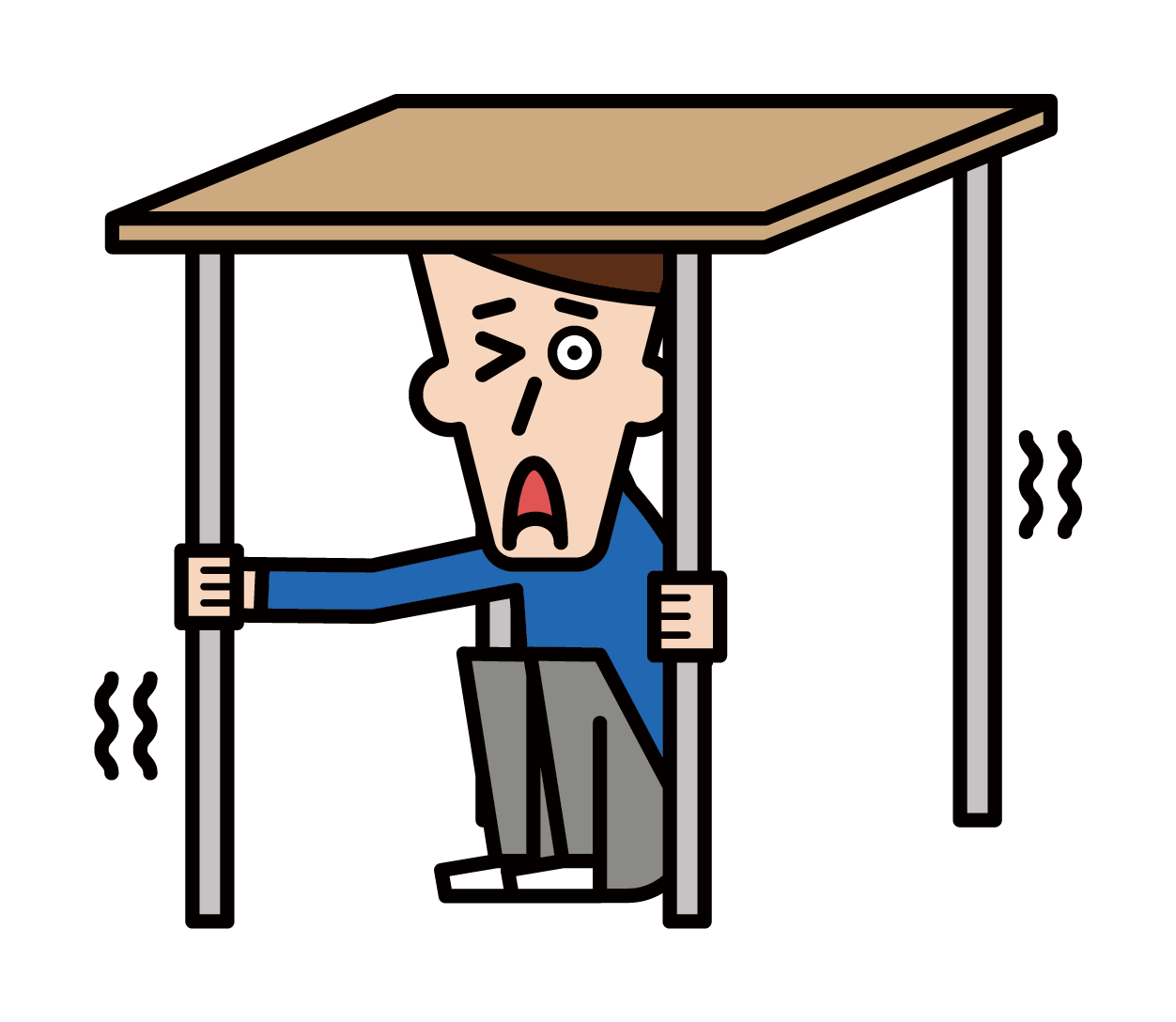 Illustration of a man protecting himself from an earthquake under his desk