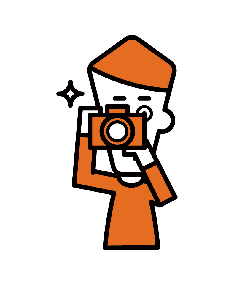 カメラで写真を撮影する人（男性）のイラスト