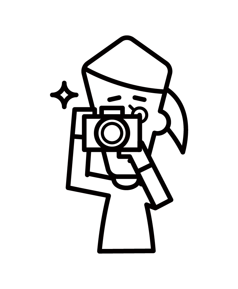 カメラで写真を撮影する人（女性）のイラスト
