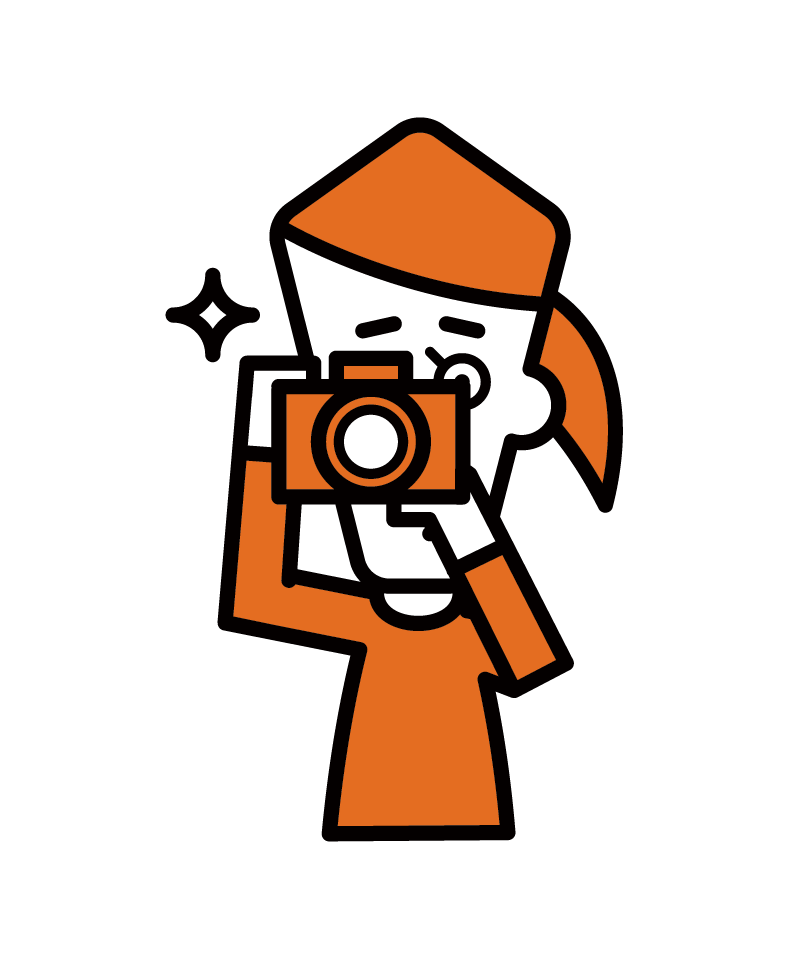 Illustration of a woman taking a picture with a camera