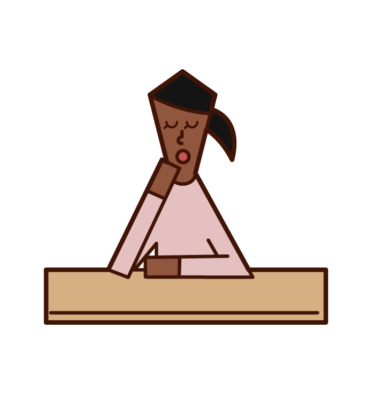 Illustration of a person (woman) yawning in class