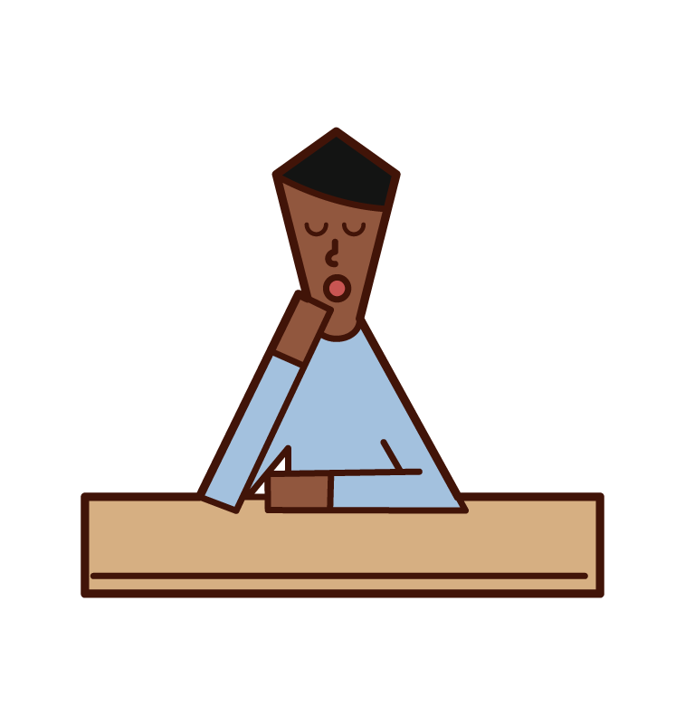 Illustration of a man yawning in class