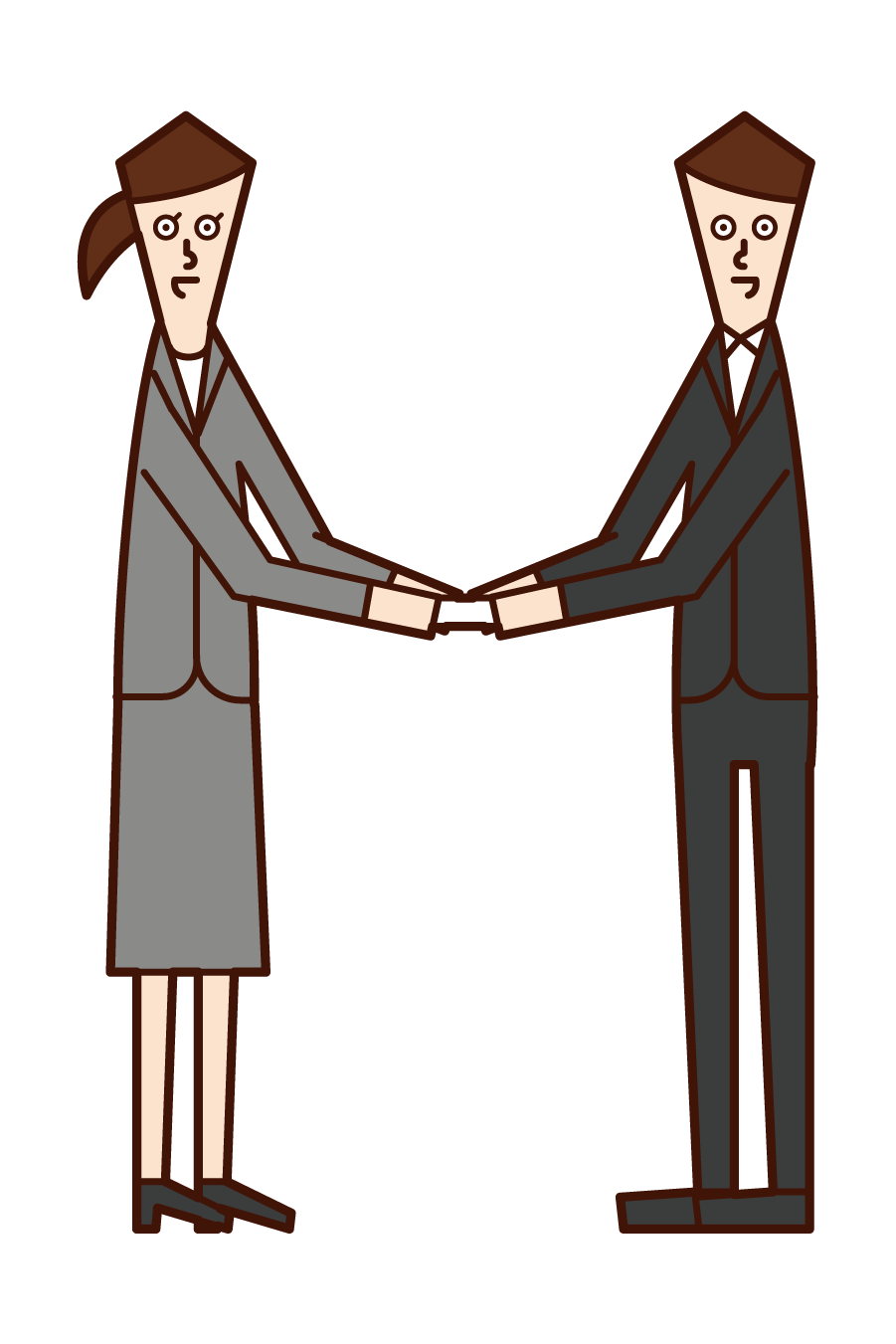 Illustration of a man and a woman exchanging business cards