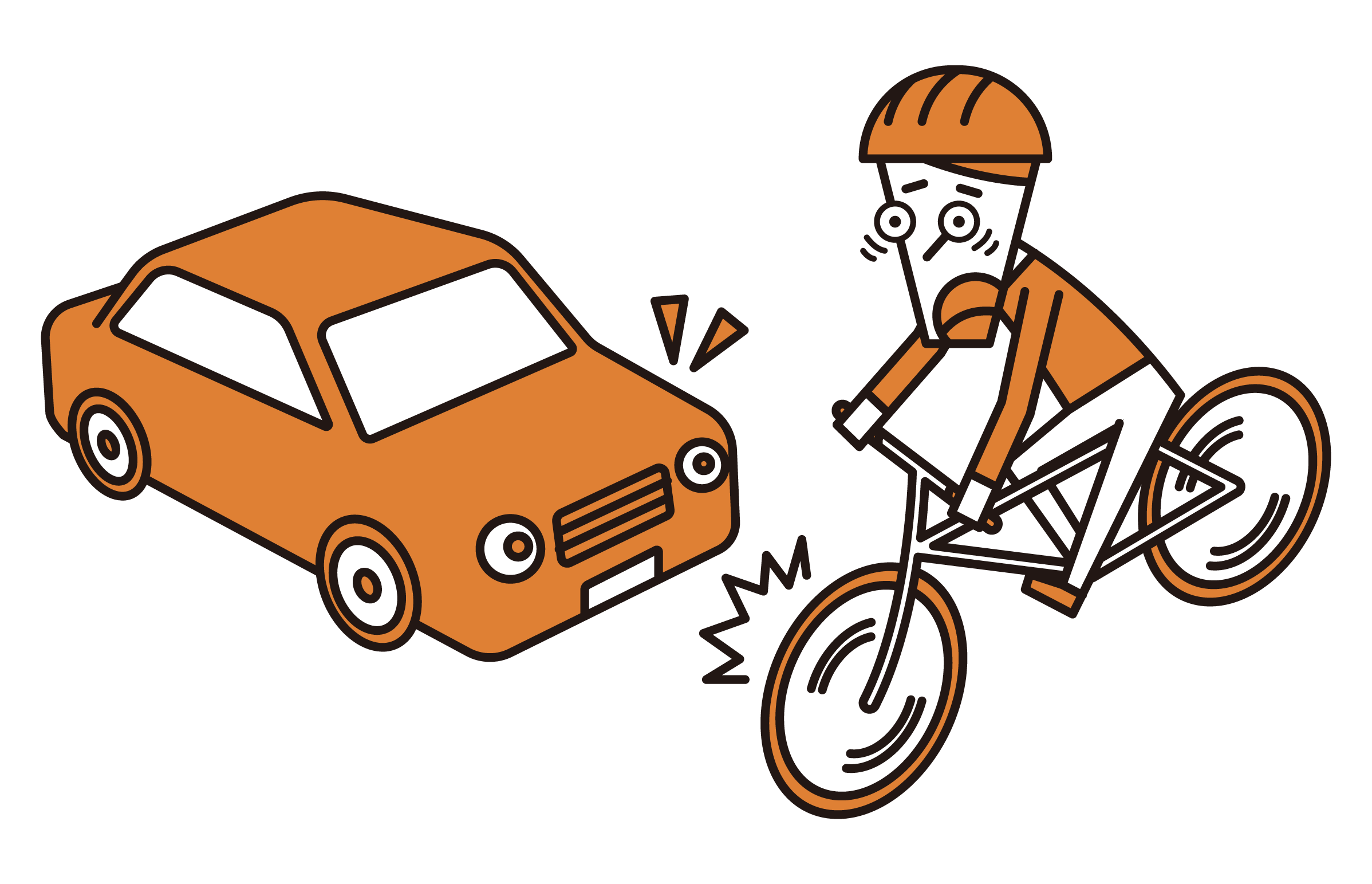 자동차와 충돌하려고하는 자전거 (남성)의 그림