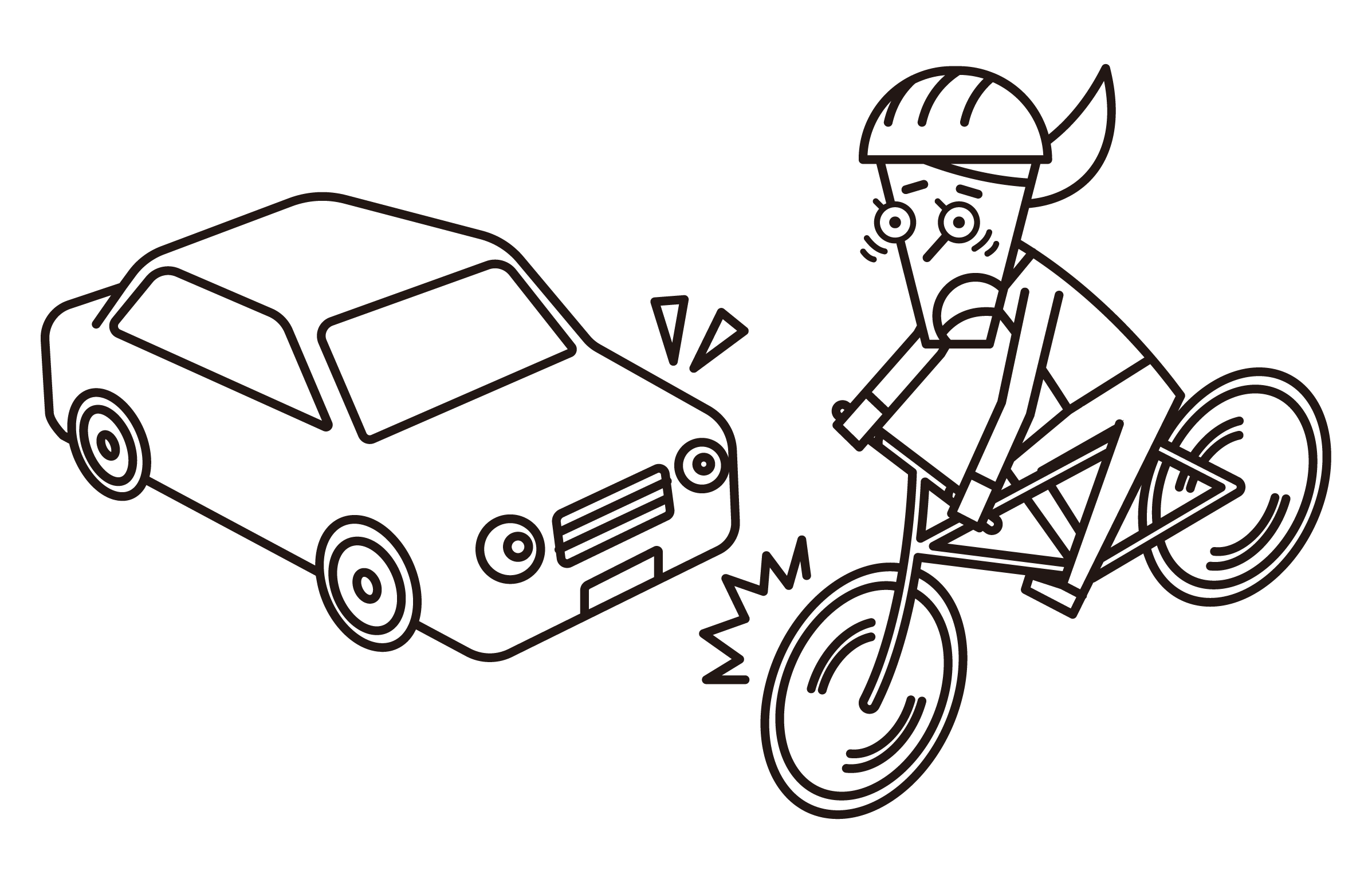 騎自行車的人（女性）的插圖，可能與汽車相撞