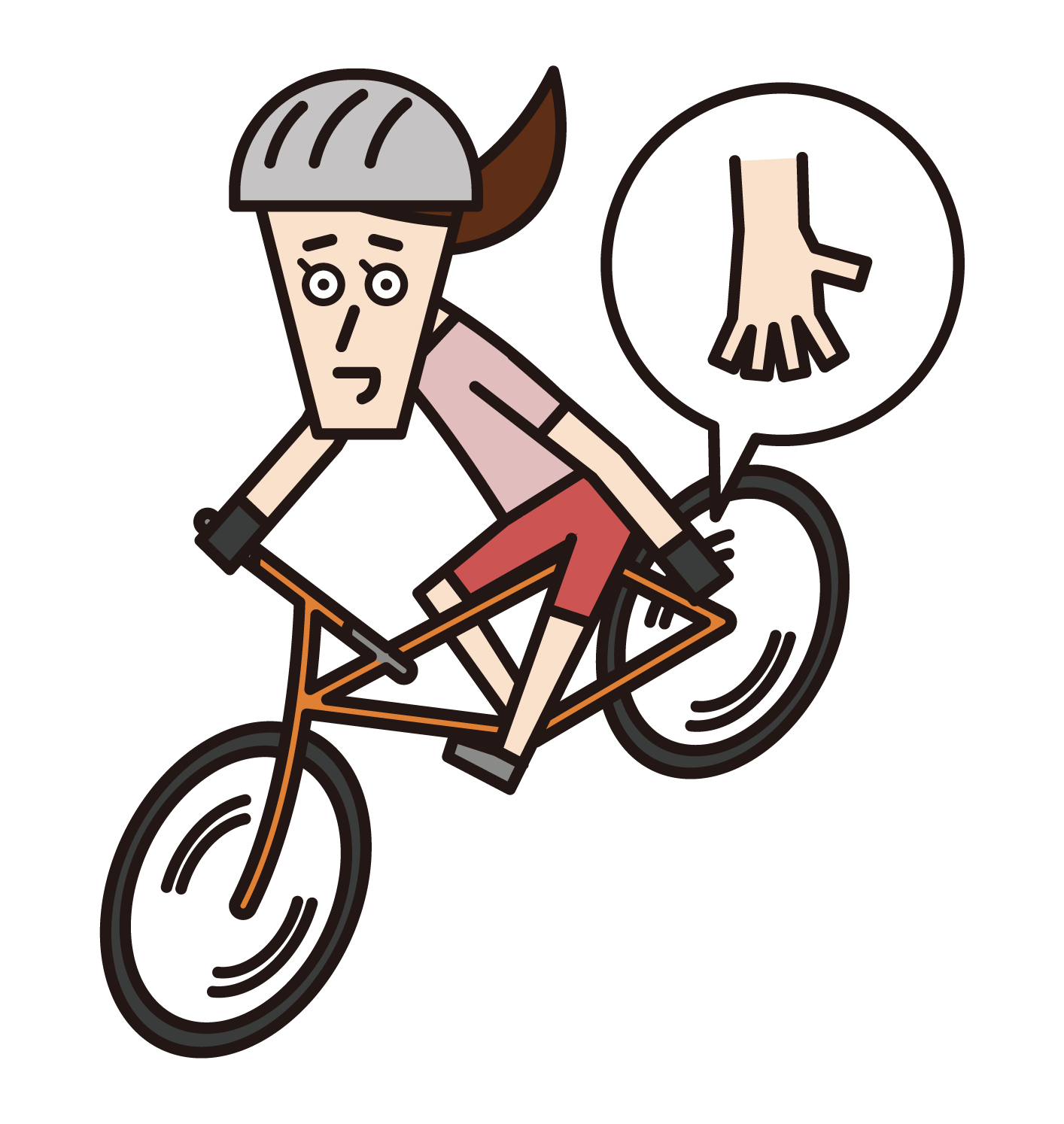 手信号（ハンドサイン）をする自転車乗り（女性）のイラスト