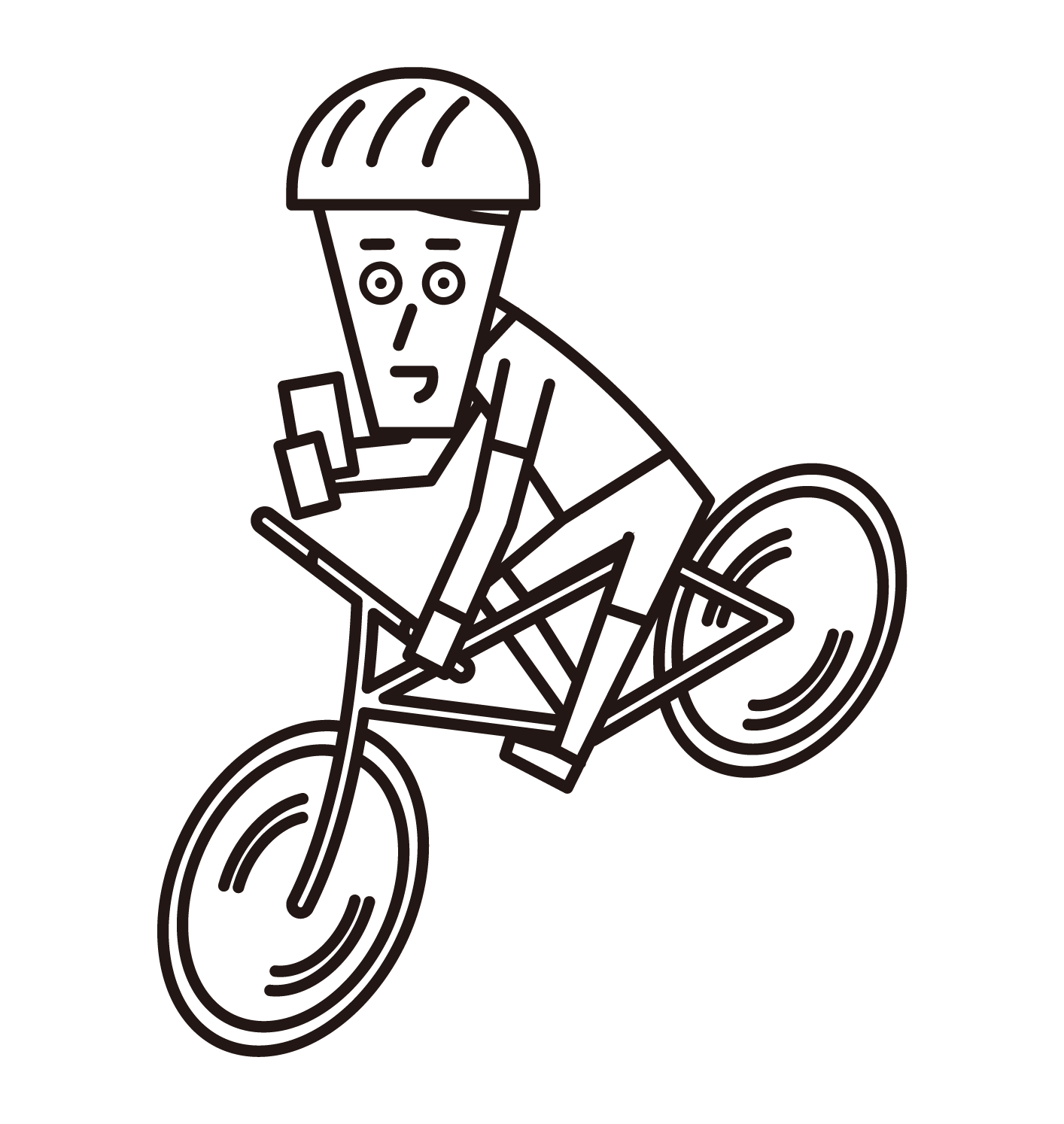 操作智慧手機時駕駛自行車的人（男性）的插圖