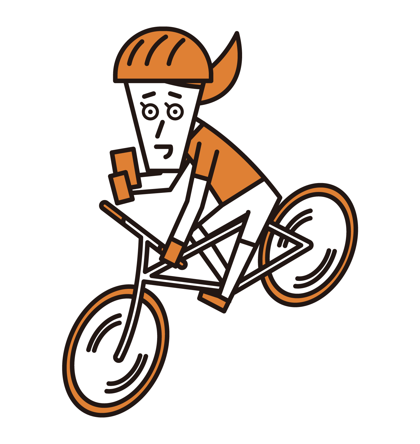 Illustration of a person (woman) driving a bicycle while operating a smartphone