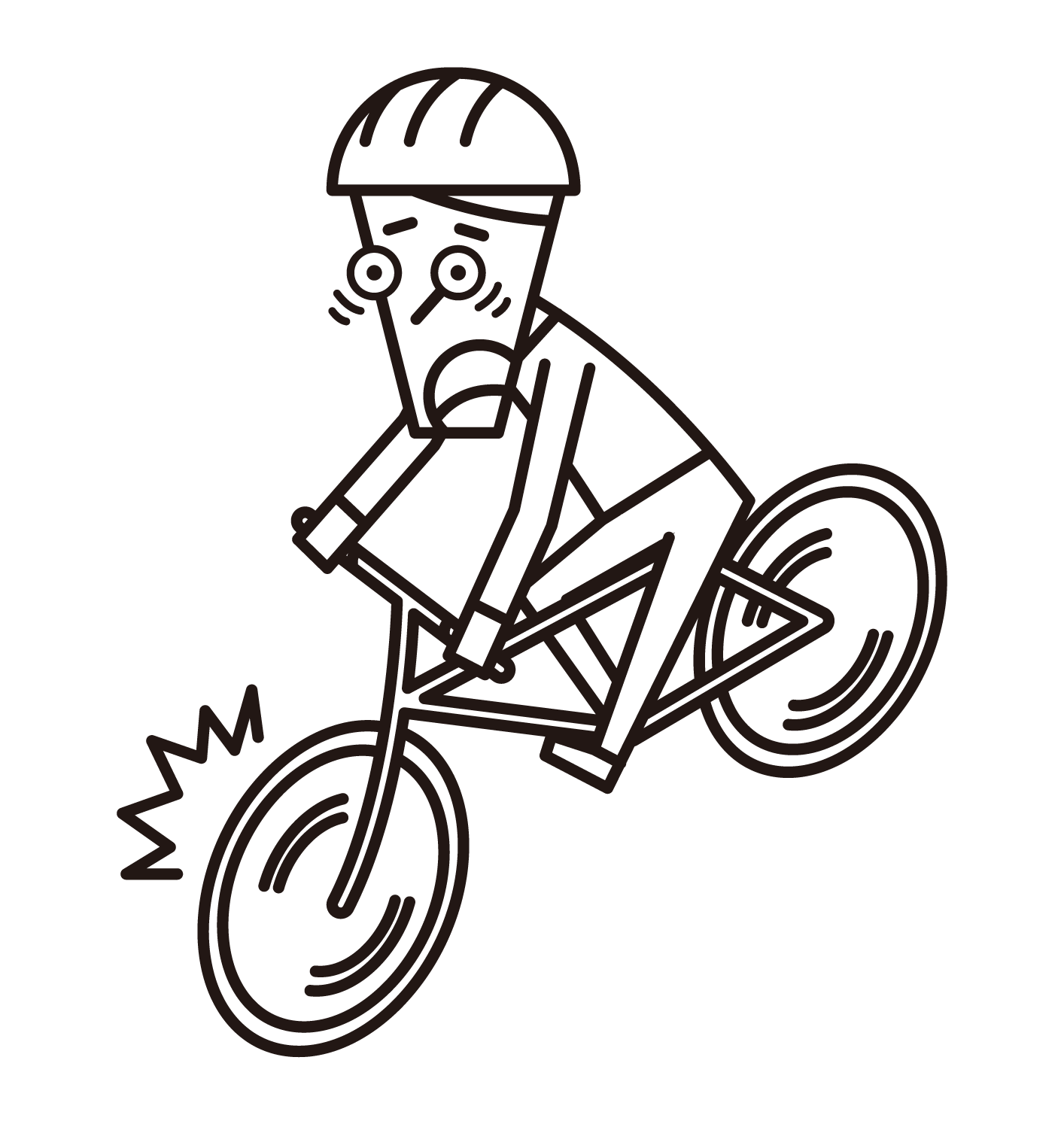 急ブレーキをかける自転車乗り（男性）のイラスト