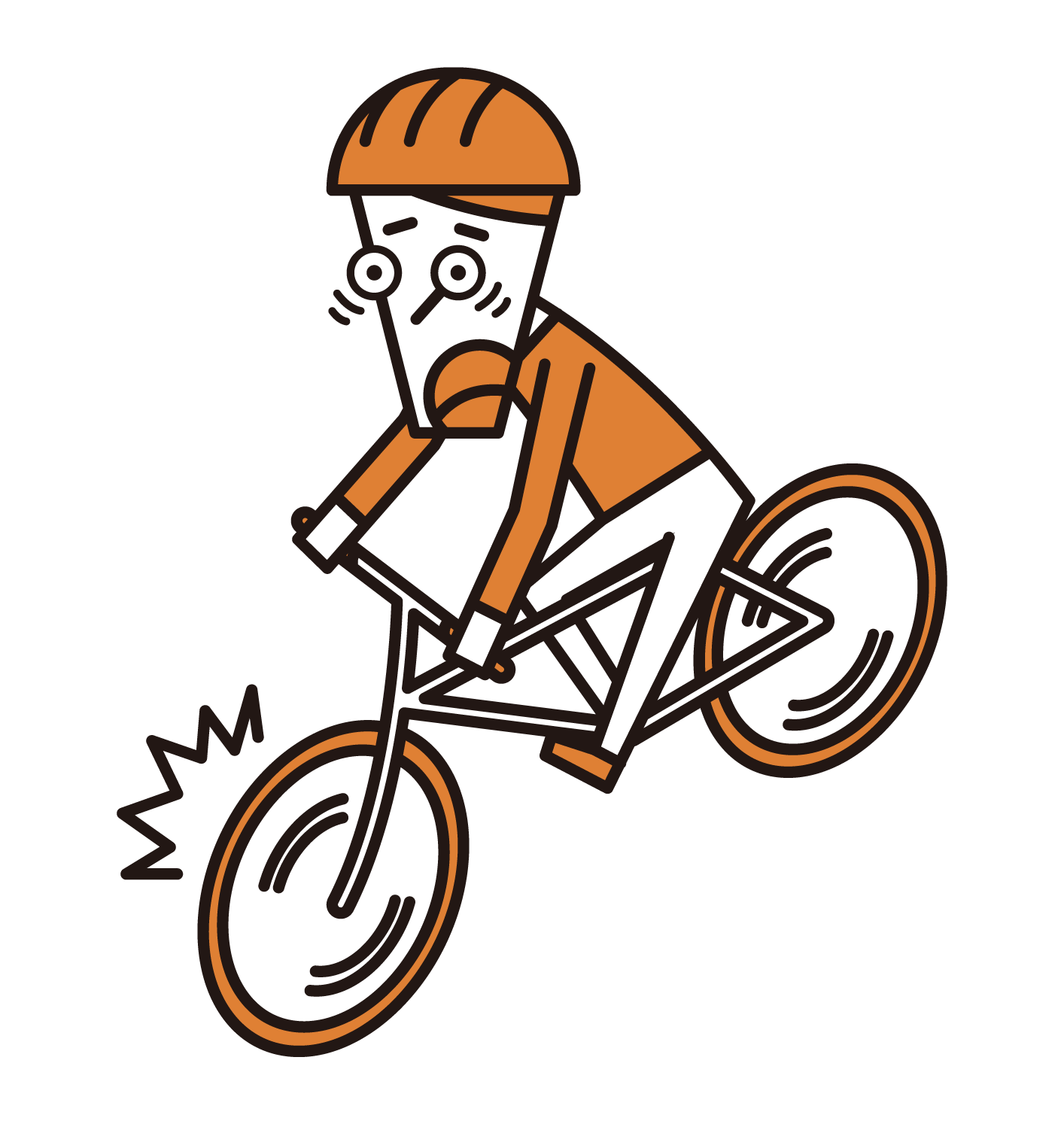 急ブレーキをかける自転車乗り（男性）のイラスト