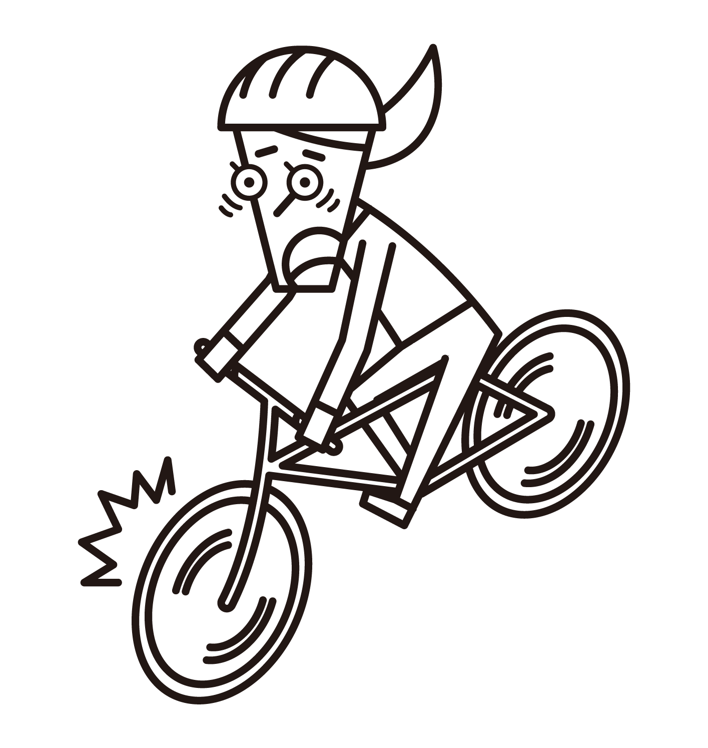 Illustration of a cyclist (woman) who brakes suddenly