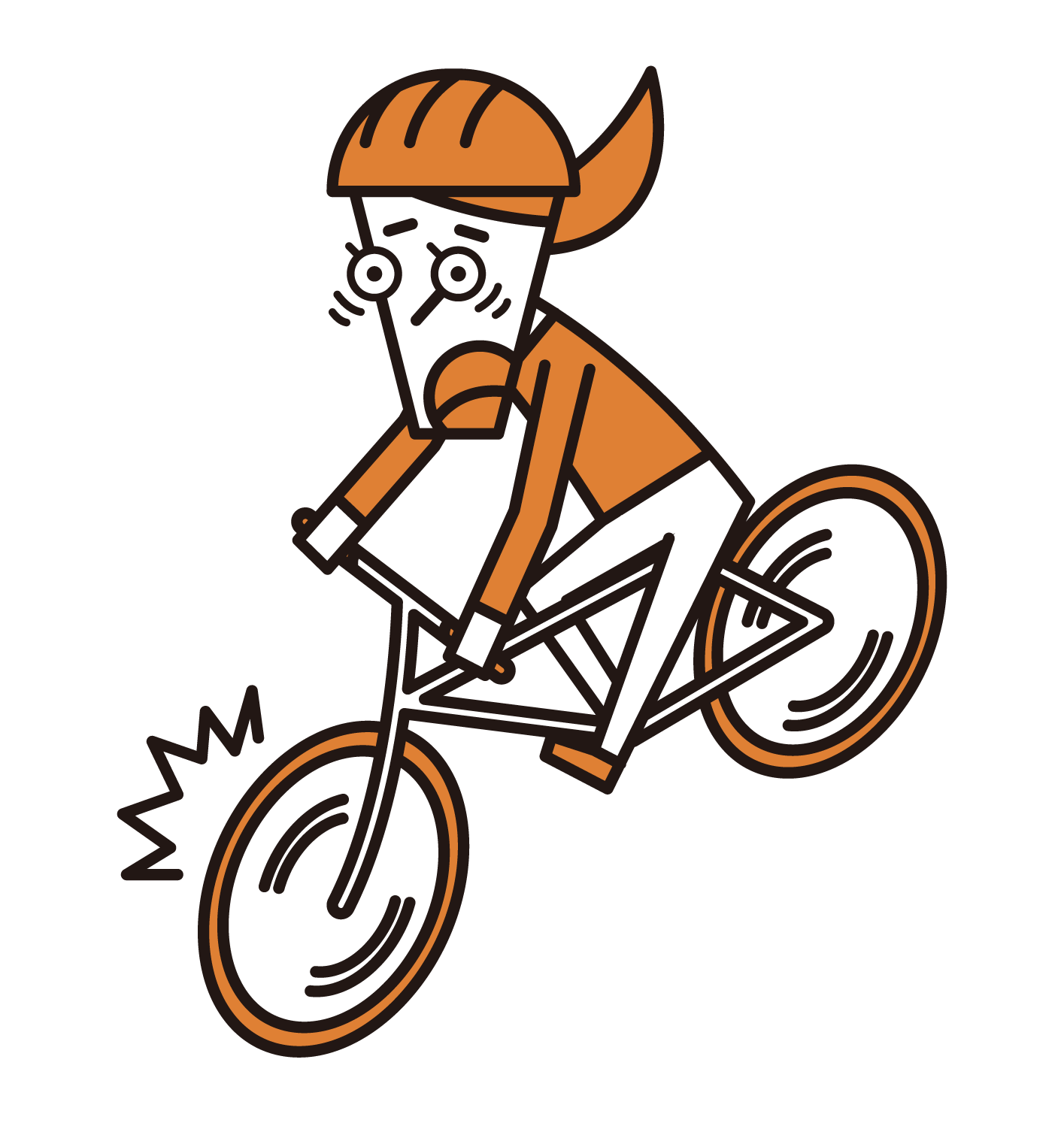 Illustration of a cyclist (woman) who brakes suddenly