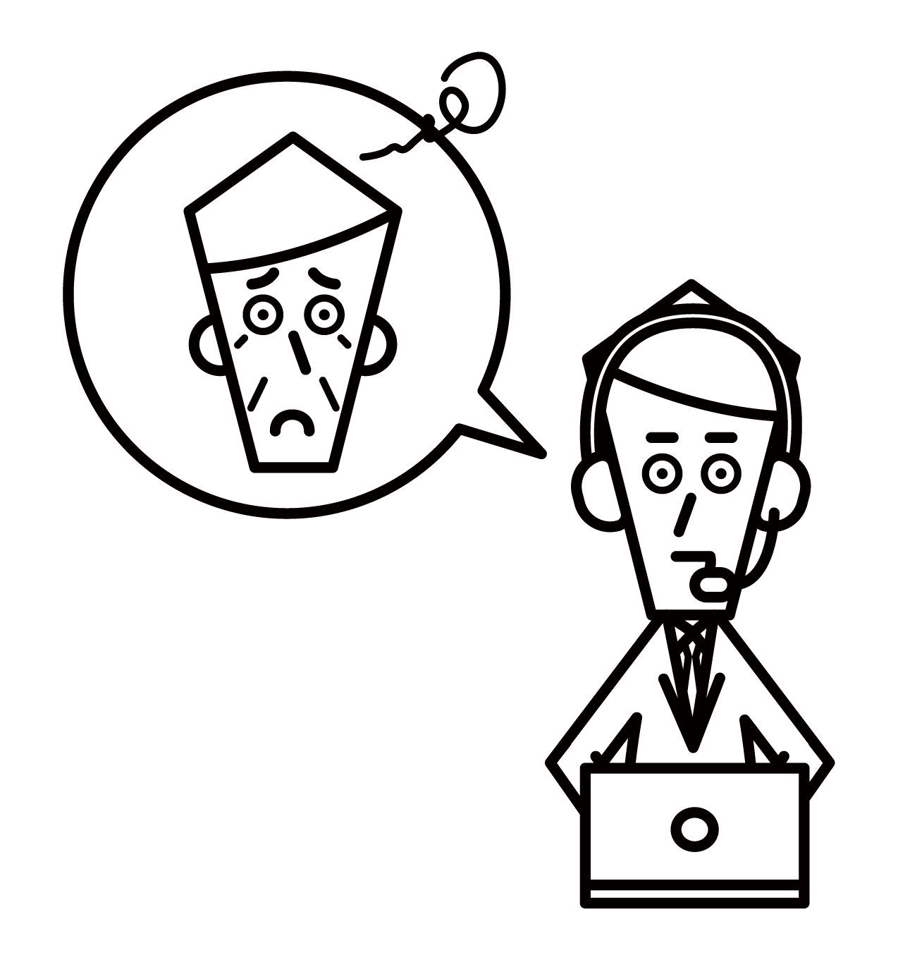 客戶支援電話接線員呼叫中心（男性）的插圖，提供禮貌的建議