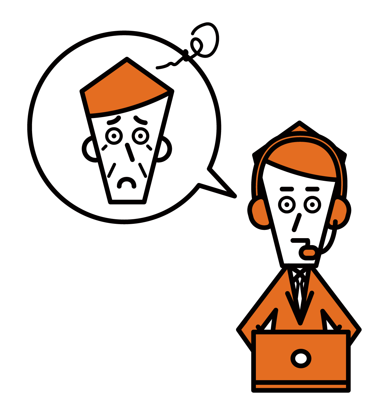客戶支援電話接線員呼叫中心（男性）的插圖，提供禮貌的建議