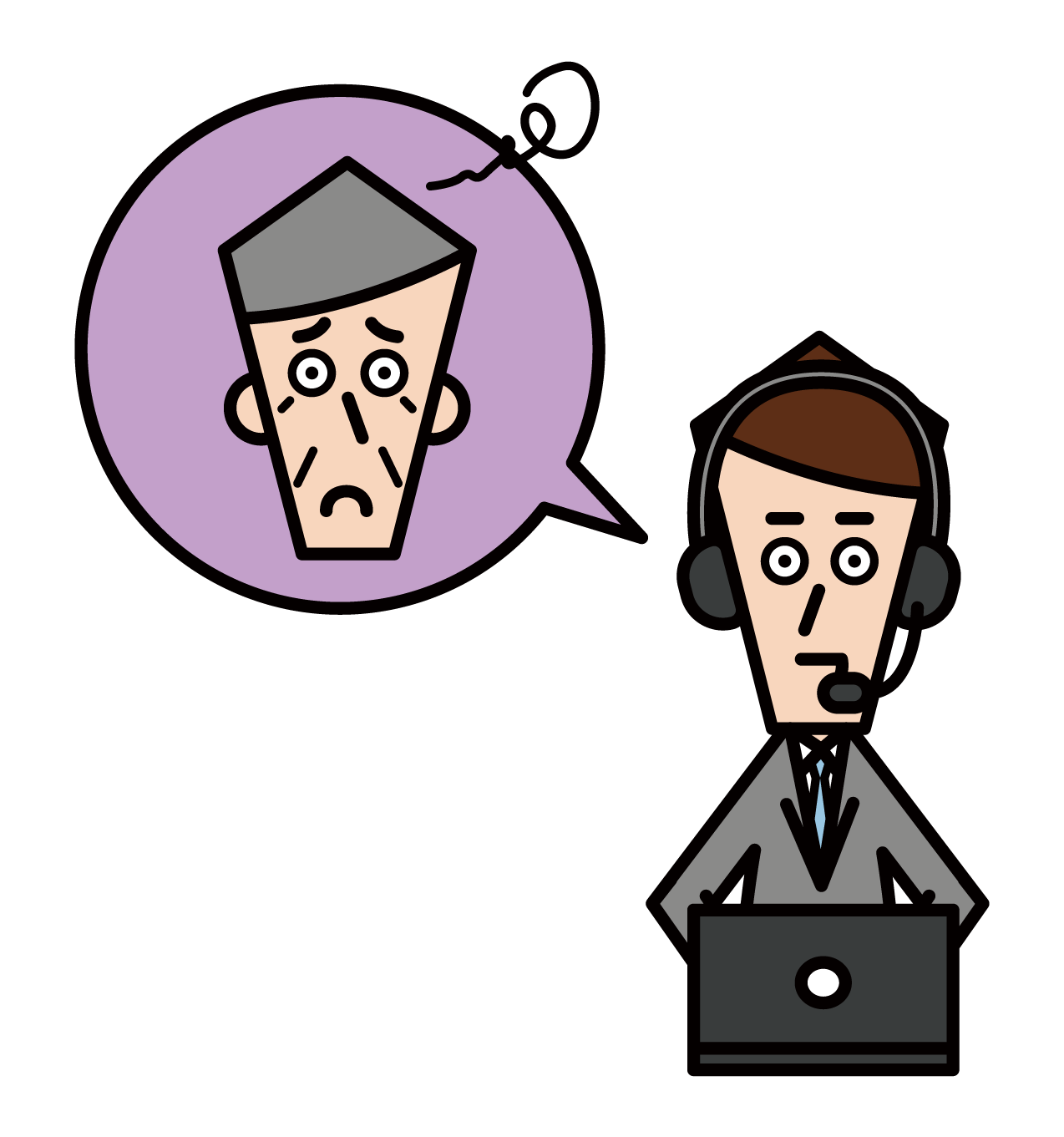 Illustration of customer support telephone operator call center (male) who advises carefully