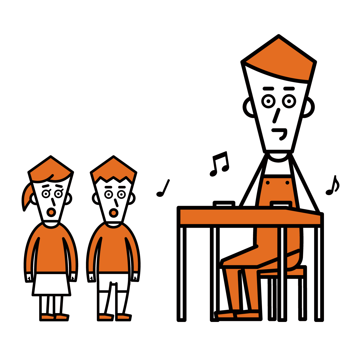 Illustration of a male nursery teacher playing the piano