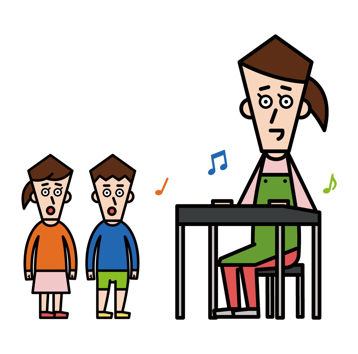 Illustration of a nursery teacher (male) watching over children